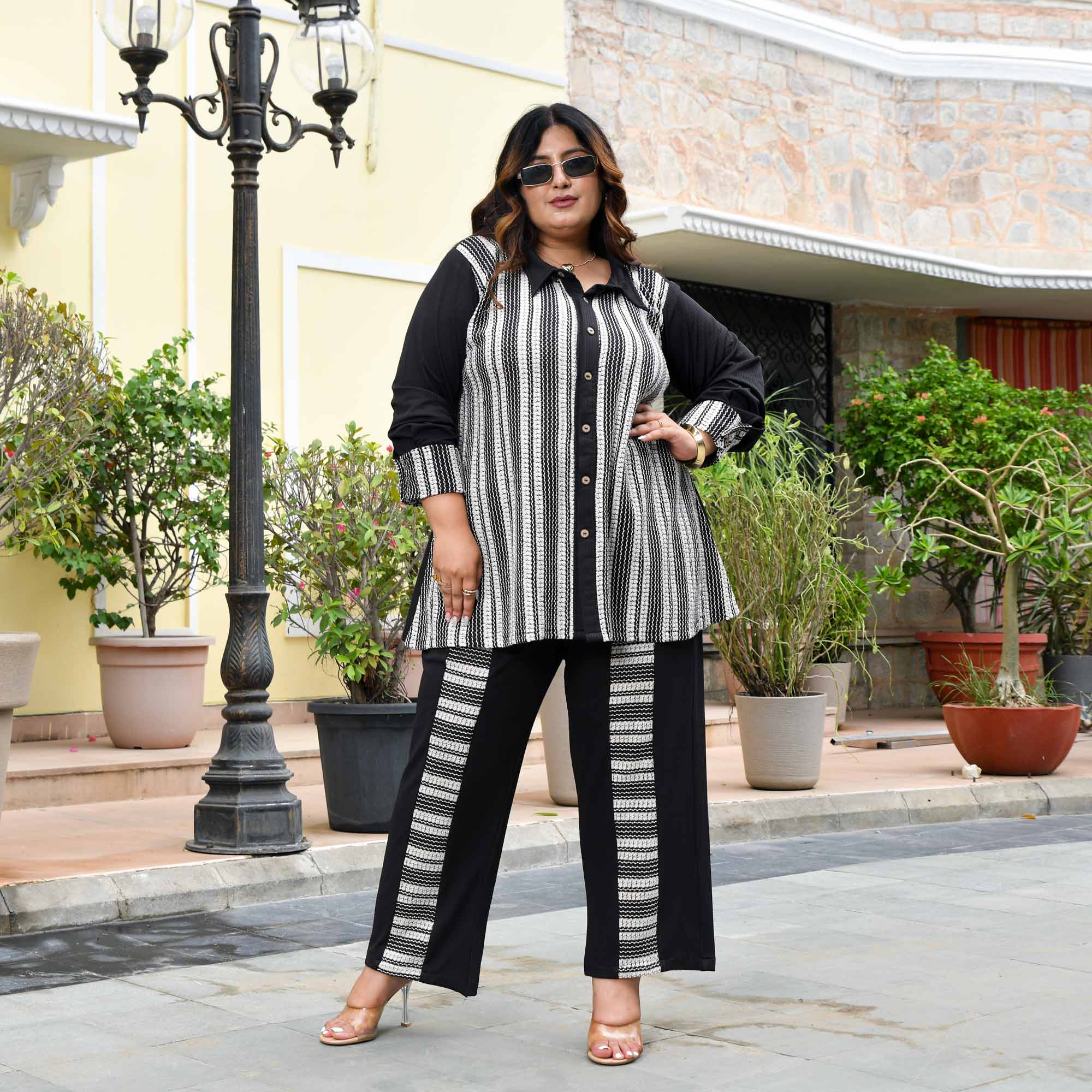 Monochrome- Black Knitted Stretchable Co-Ord Set