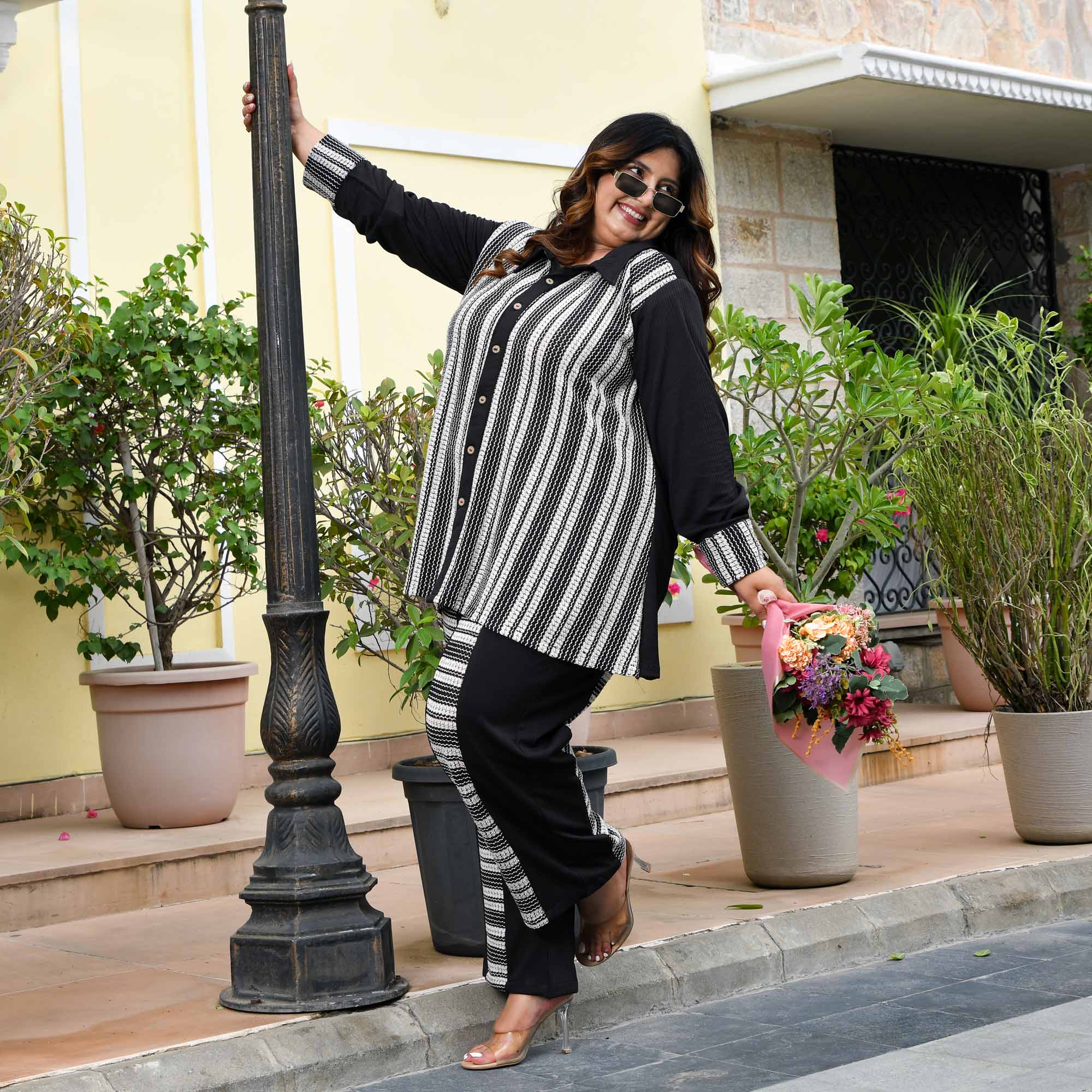 Monochrome- Black Knitted Stretchable Co-Ord Set