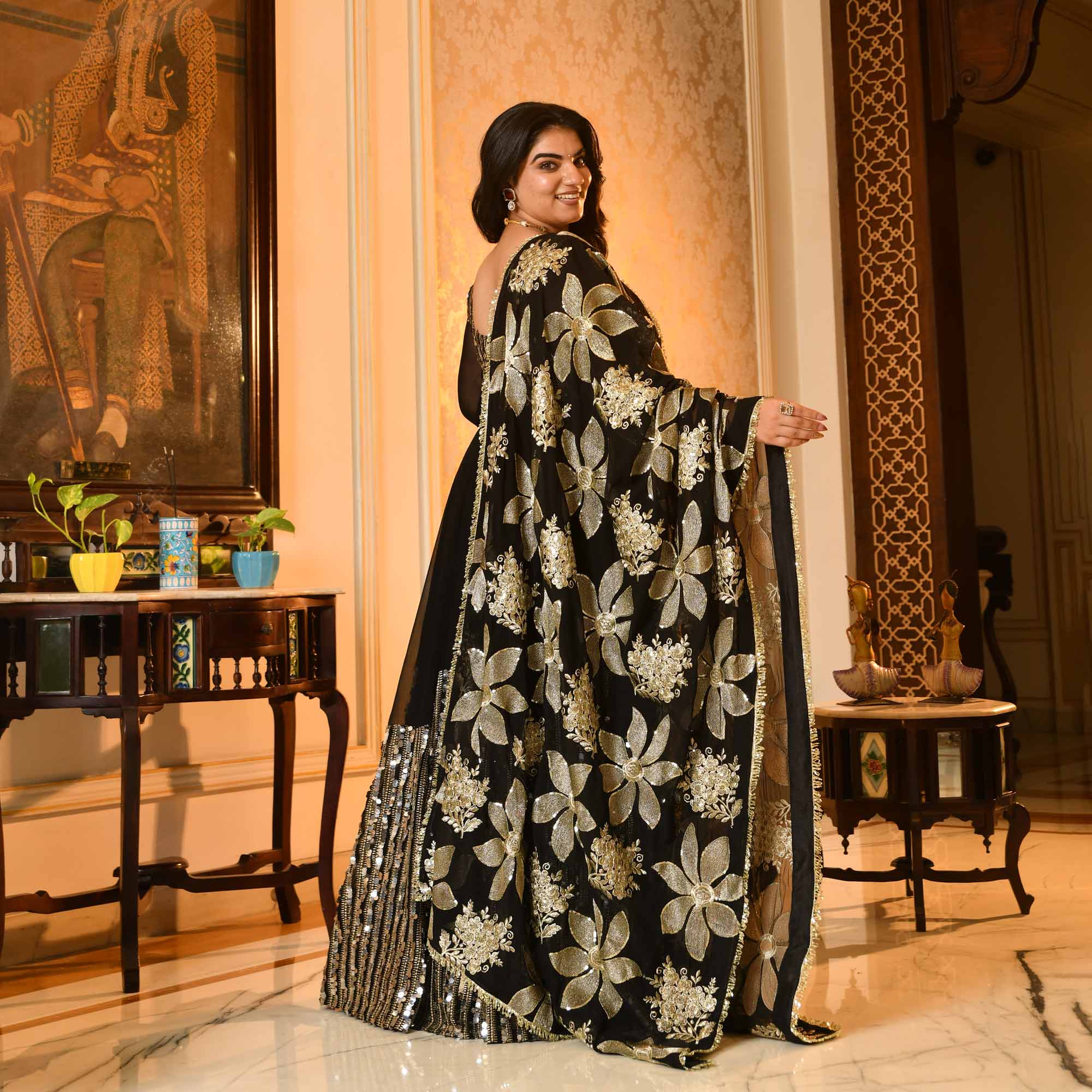 Bournville- Black Georgette Paisley & Sequin Embroidered Anarkali Set