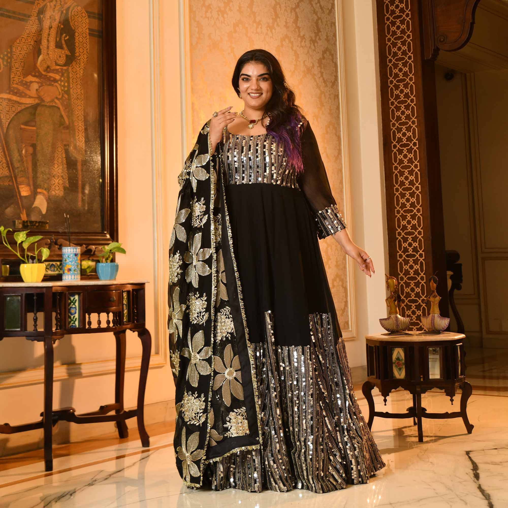 Bournville- Black Georgette Paisley & Sequin Embroidered Anarkali Set