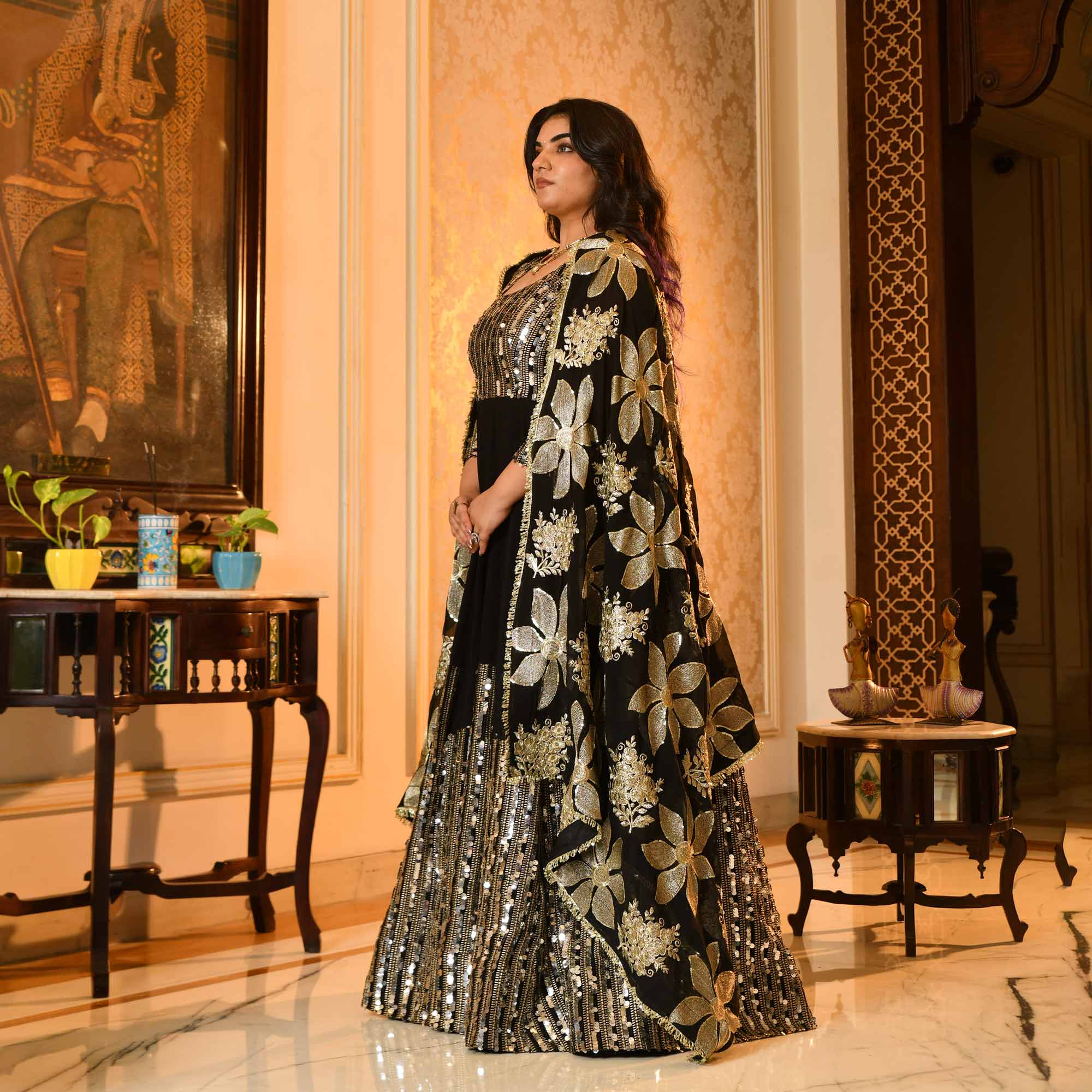 Bournville- Black Georgette Paisley & Sequin Embroidered Anarkali Set