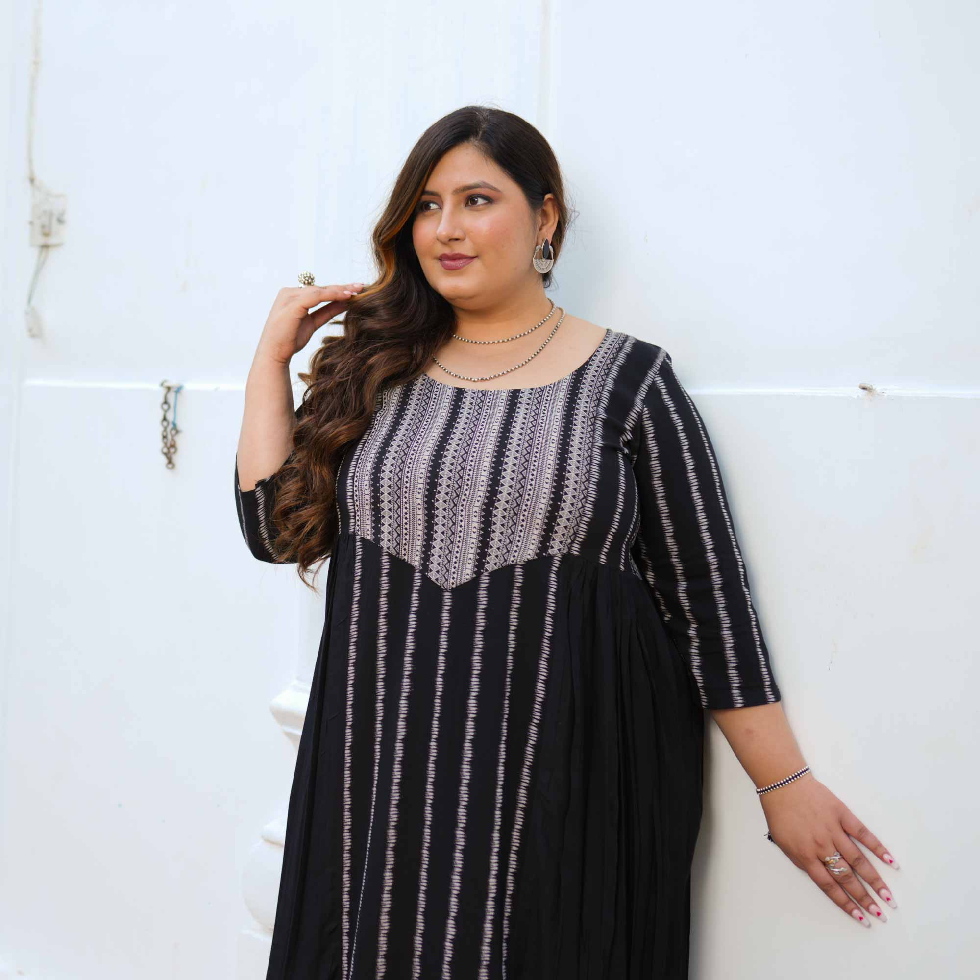 Check-Mate Black Cotton Lycra Aline Dress