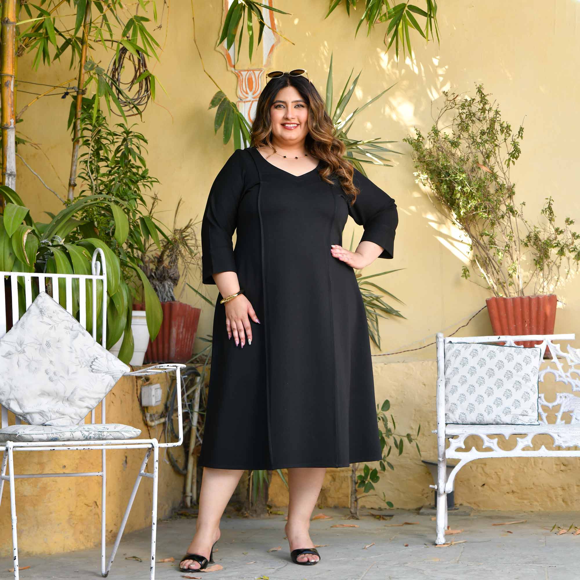 Elara- Black Fine Cotton Lycra Aline Dress Elara- Black Fine Cotton Lycra Aline Dress