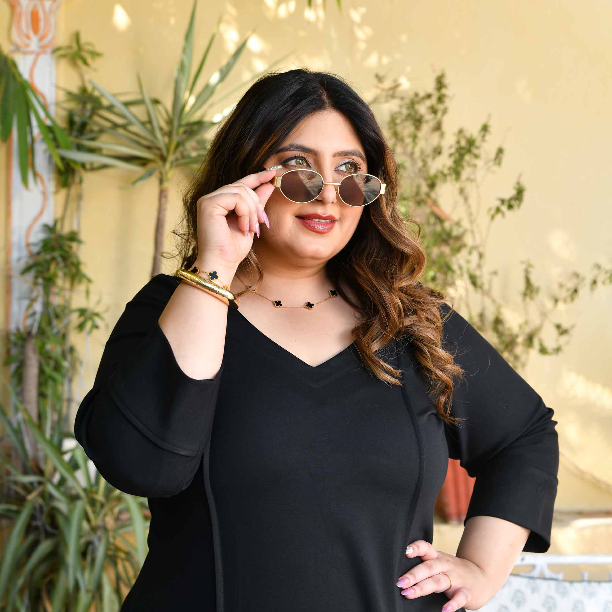 Elara- Black Fine Cotton Lycra Aline Dress