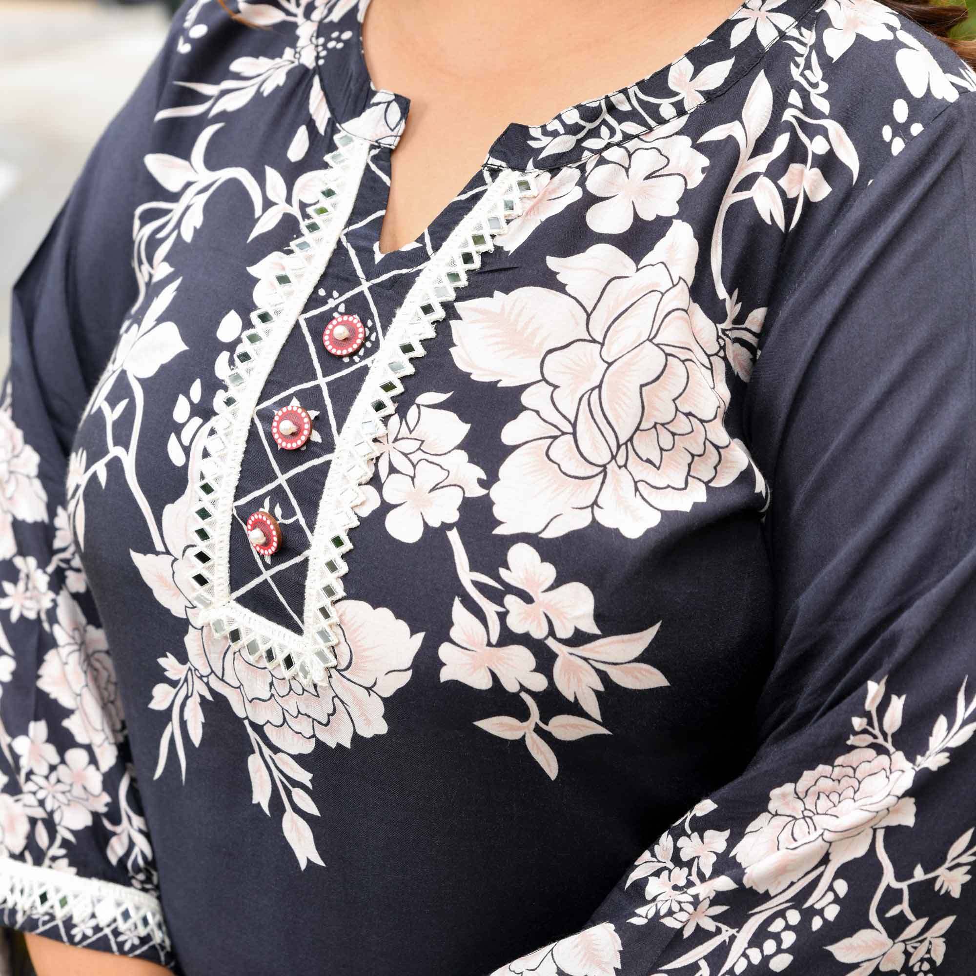 Monica- Black & White Floral Pure Muslin Co-ord Set