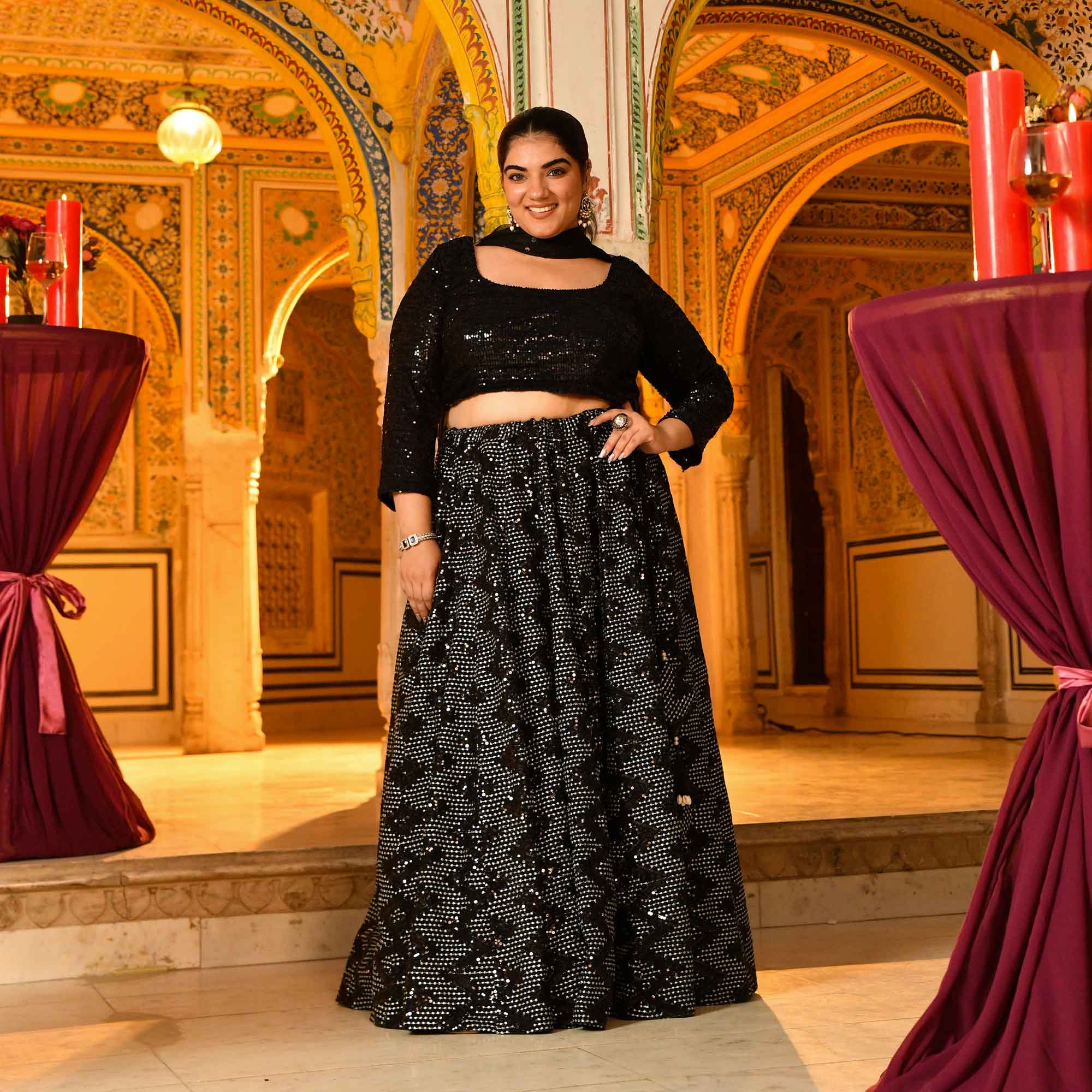 Black Shine Stretchable Sequin Embroidered Lehenga Set