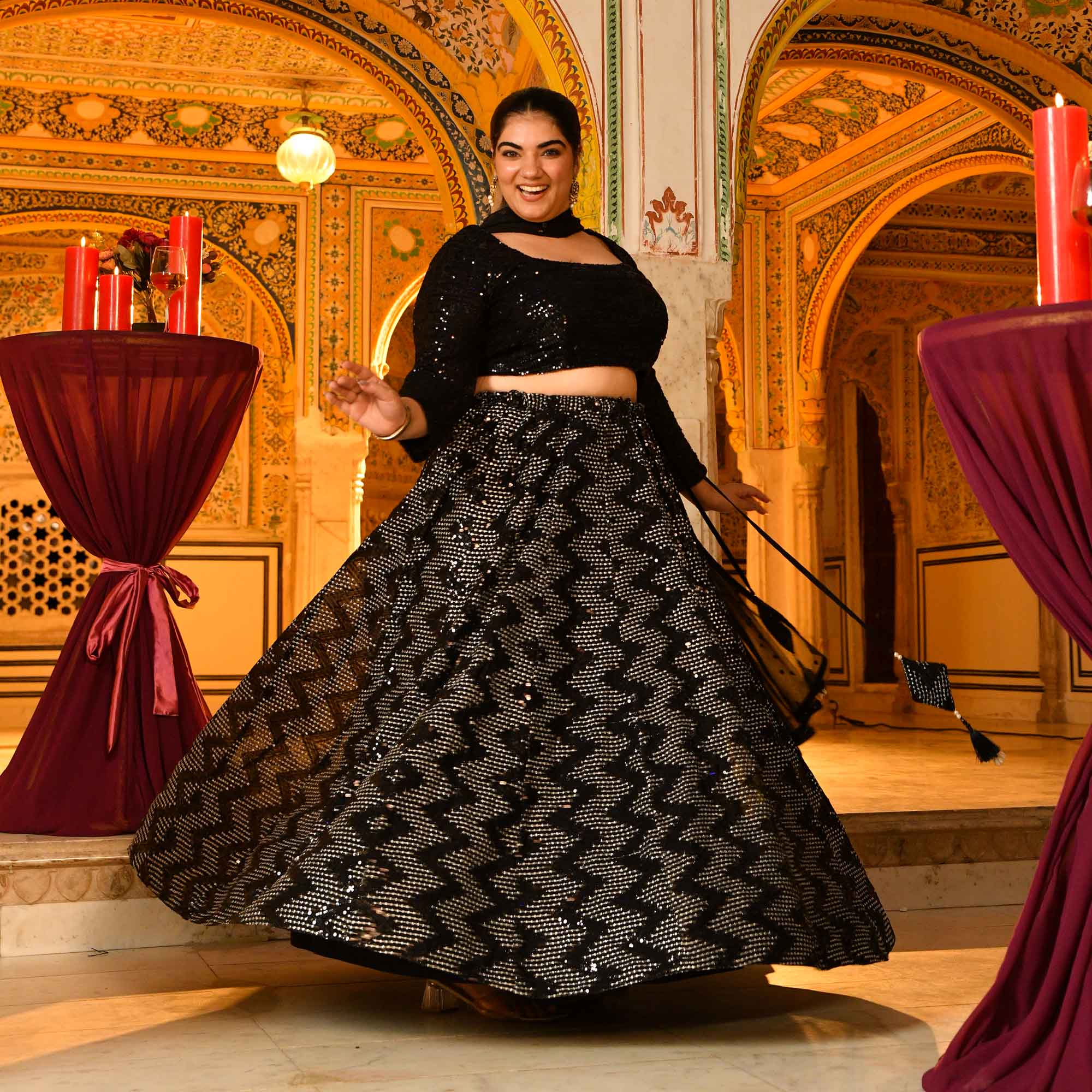 Black Shine Stretchable Sequin Embroidered Lehenga Set