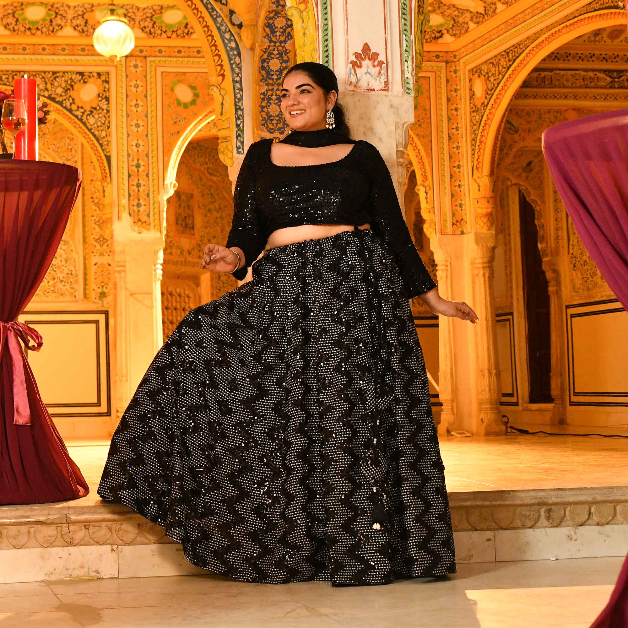 Black Shine Stretchable Sequin Embroidered Lehenga Set
