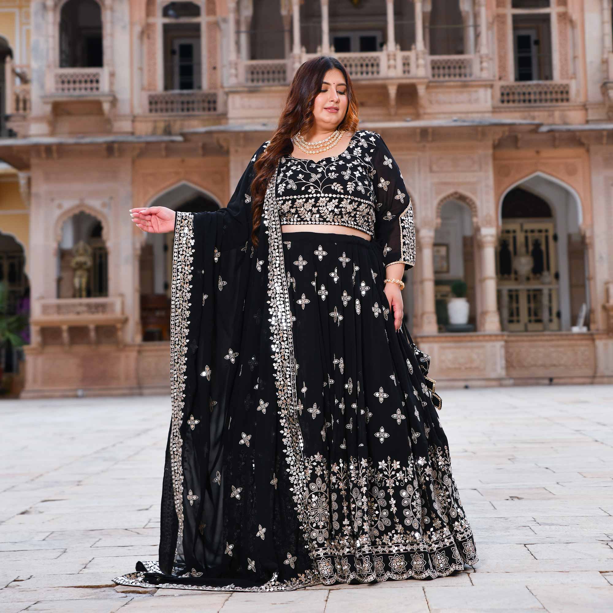 Sitaron Ki Raat- Black Sequin Embroidered Georgette Lehenga Set