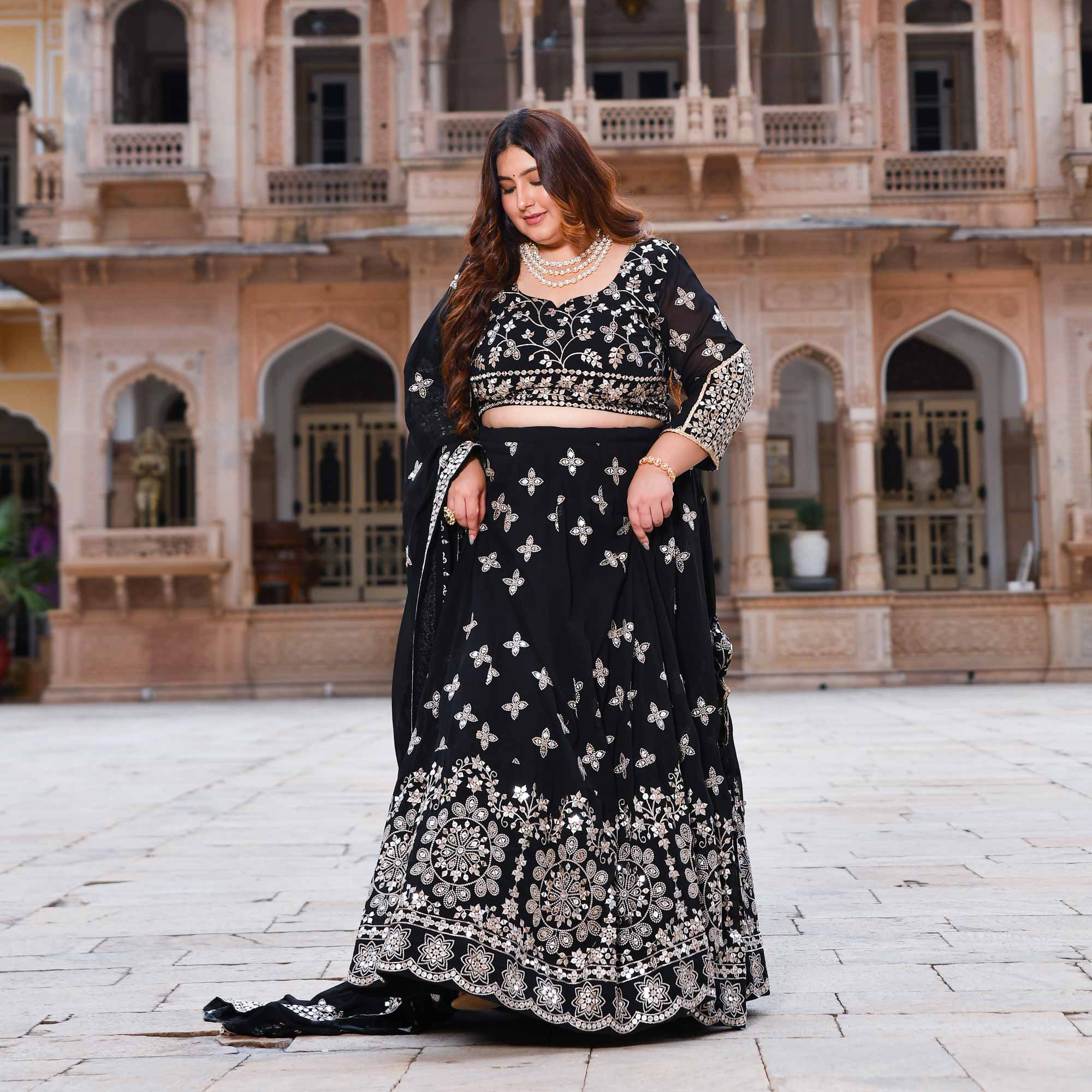 Sitaron Ki Raat- Black Sequin Embroidered Georgette Lehenga Set