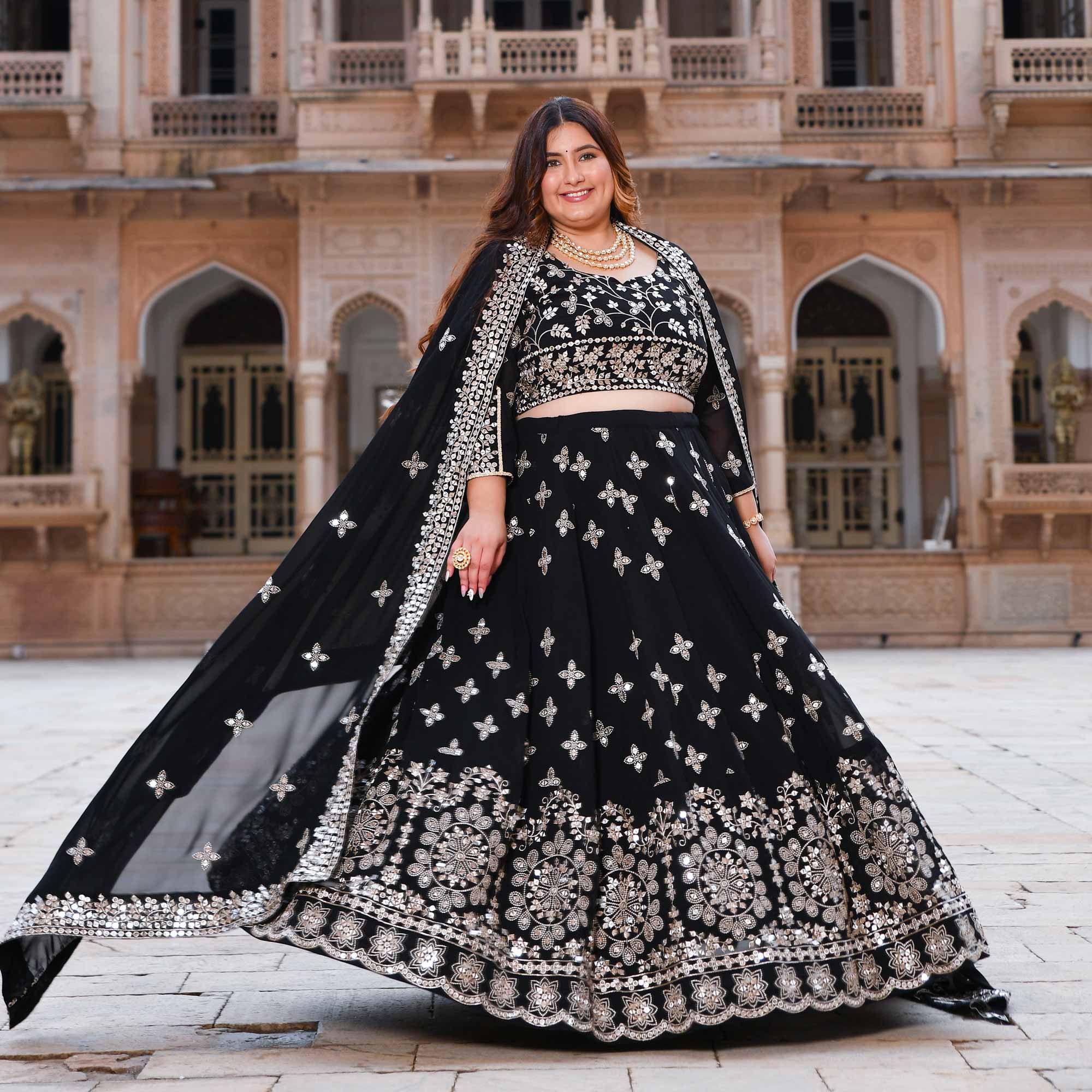 Sitaron Ki Raat- Black Sequin Embroidered Georgette Lehenga Set