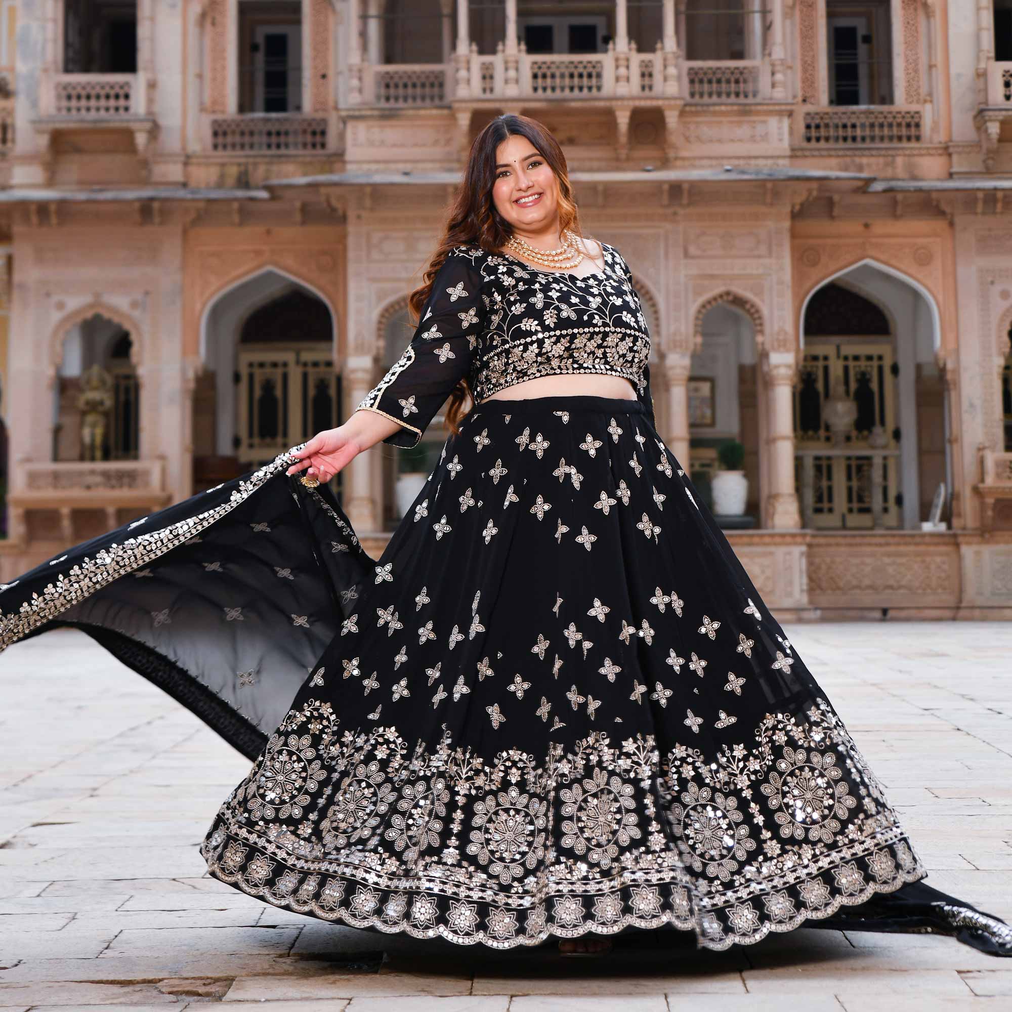 Sitaron Ki Raat- Black Sequin Embroidered Georgette Lehenga Set