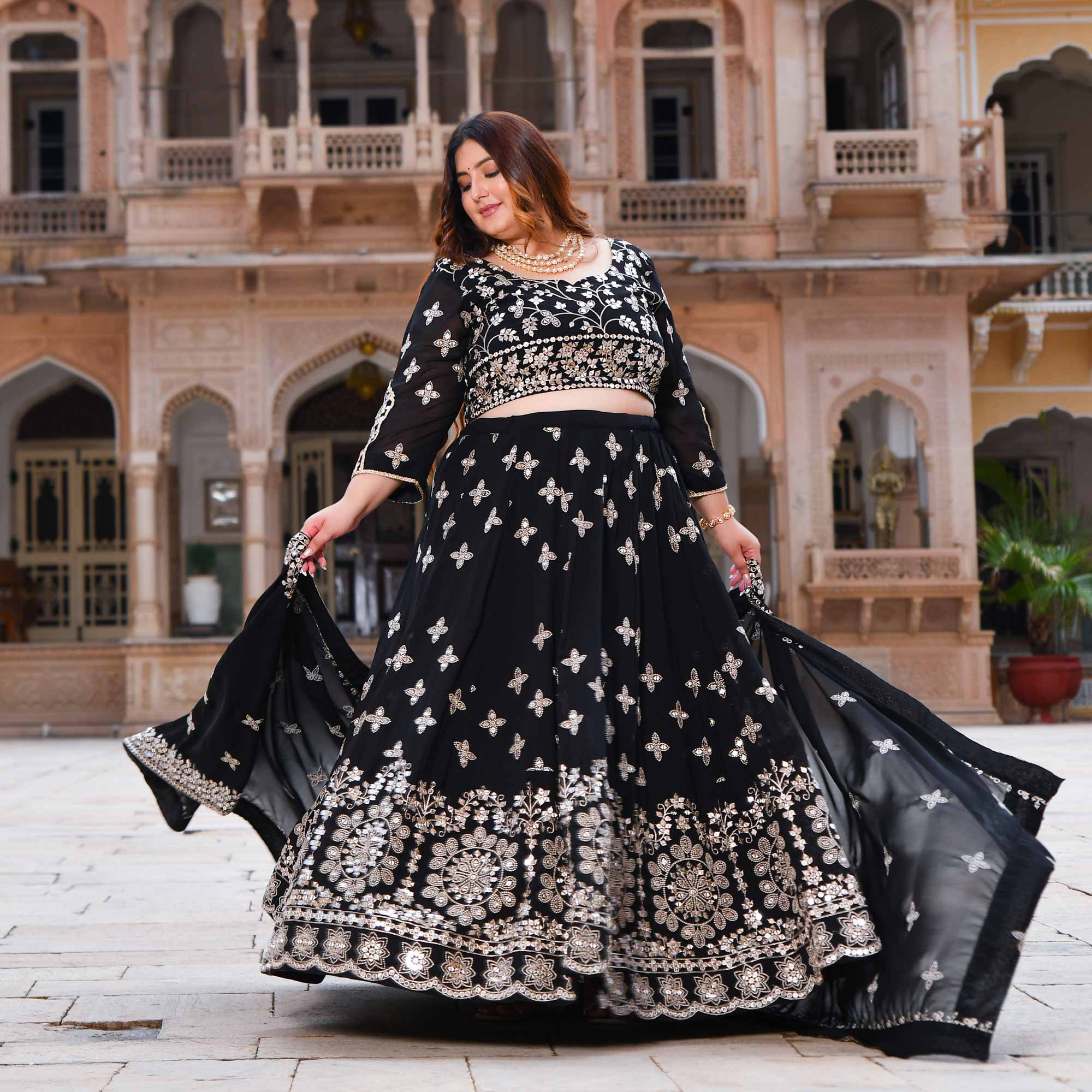 Sitaron Ki Raat- Black Sequin Embroidered Georgette Lehenga Set