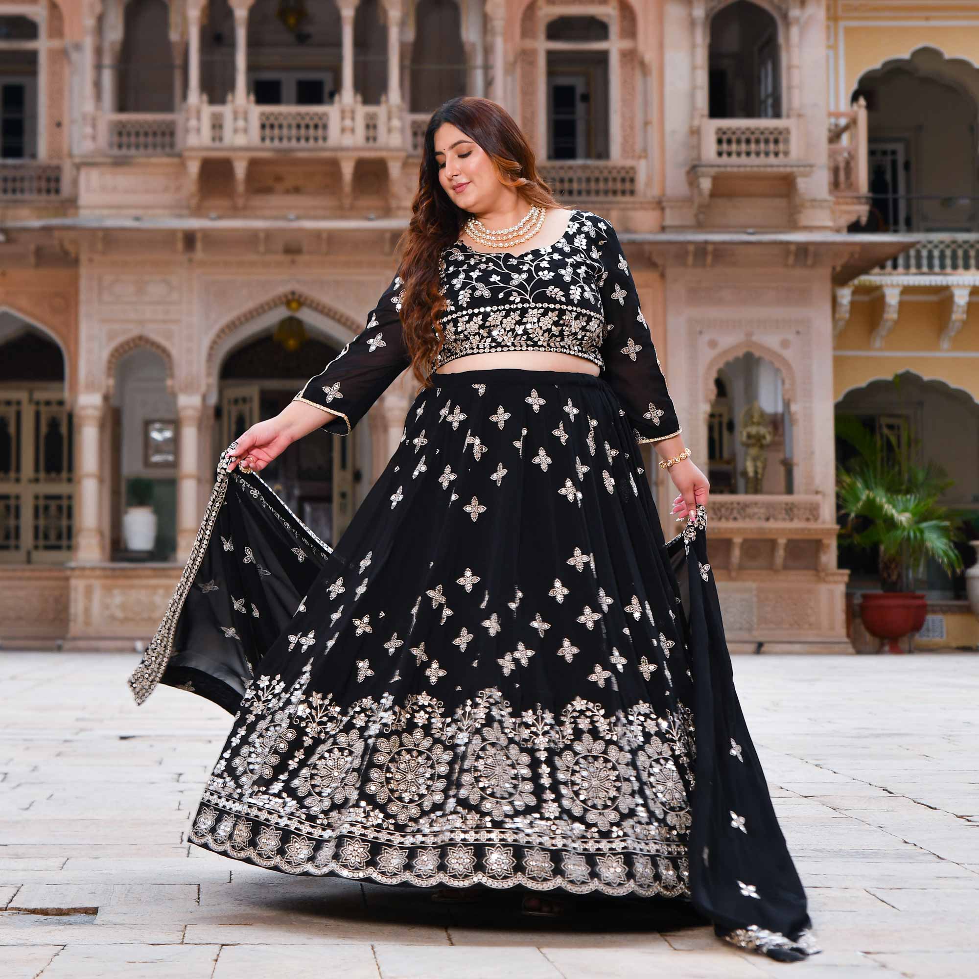 Sitaron Ki Raat- Black Sequin Embroidered Georgette Lehenga Set