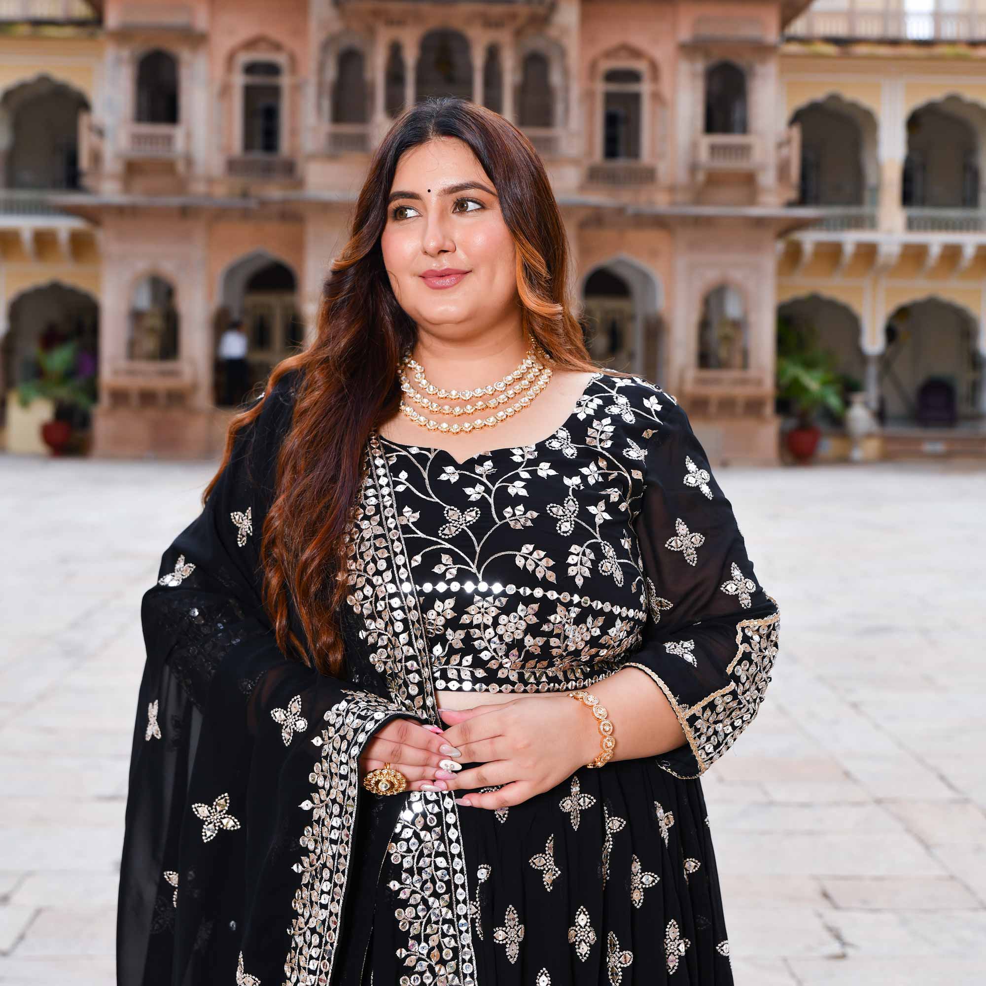 Sitaron Ki Raat- Black Sequin  Embroidered Georgette Lehenga Set