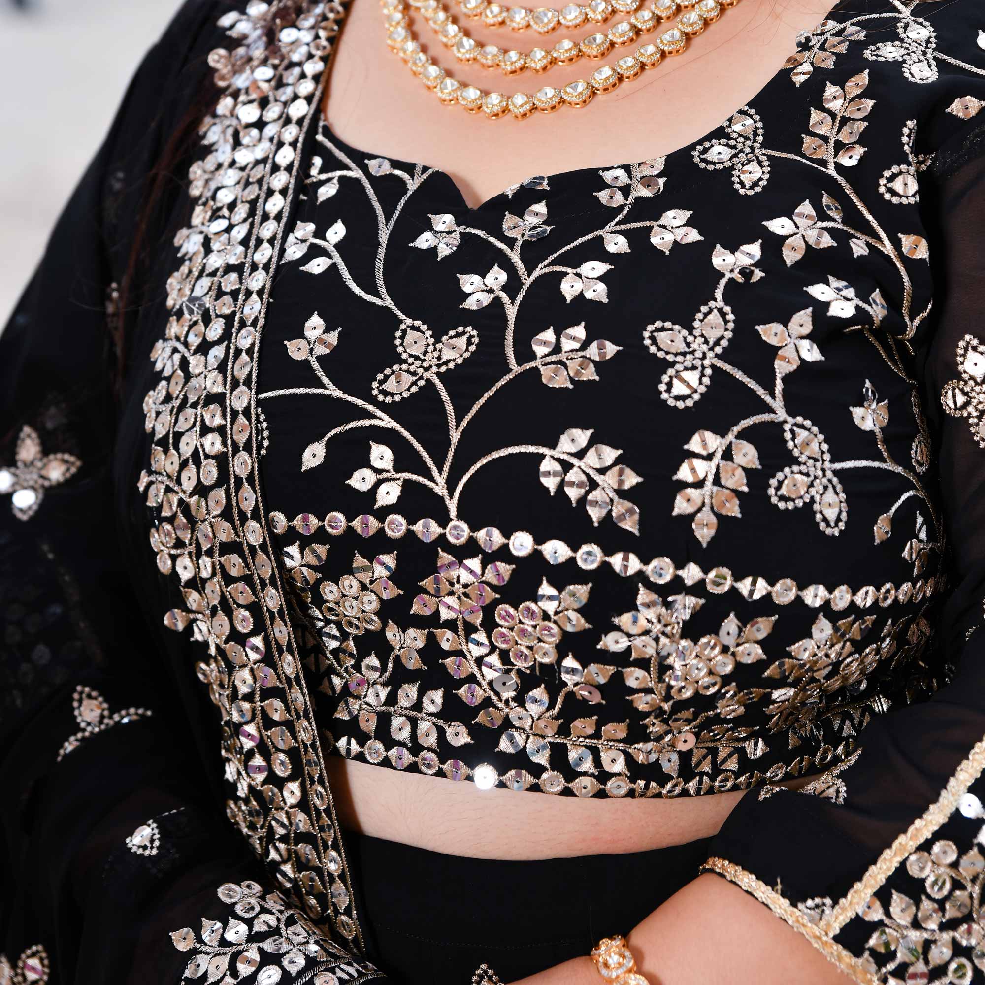 Sitaron Ki Raat- Black Sequin Embroidered Georgette Lehenga Set