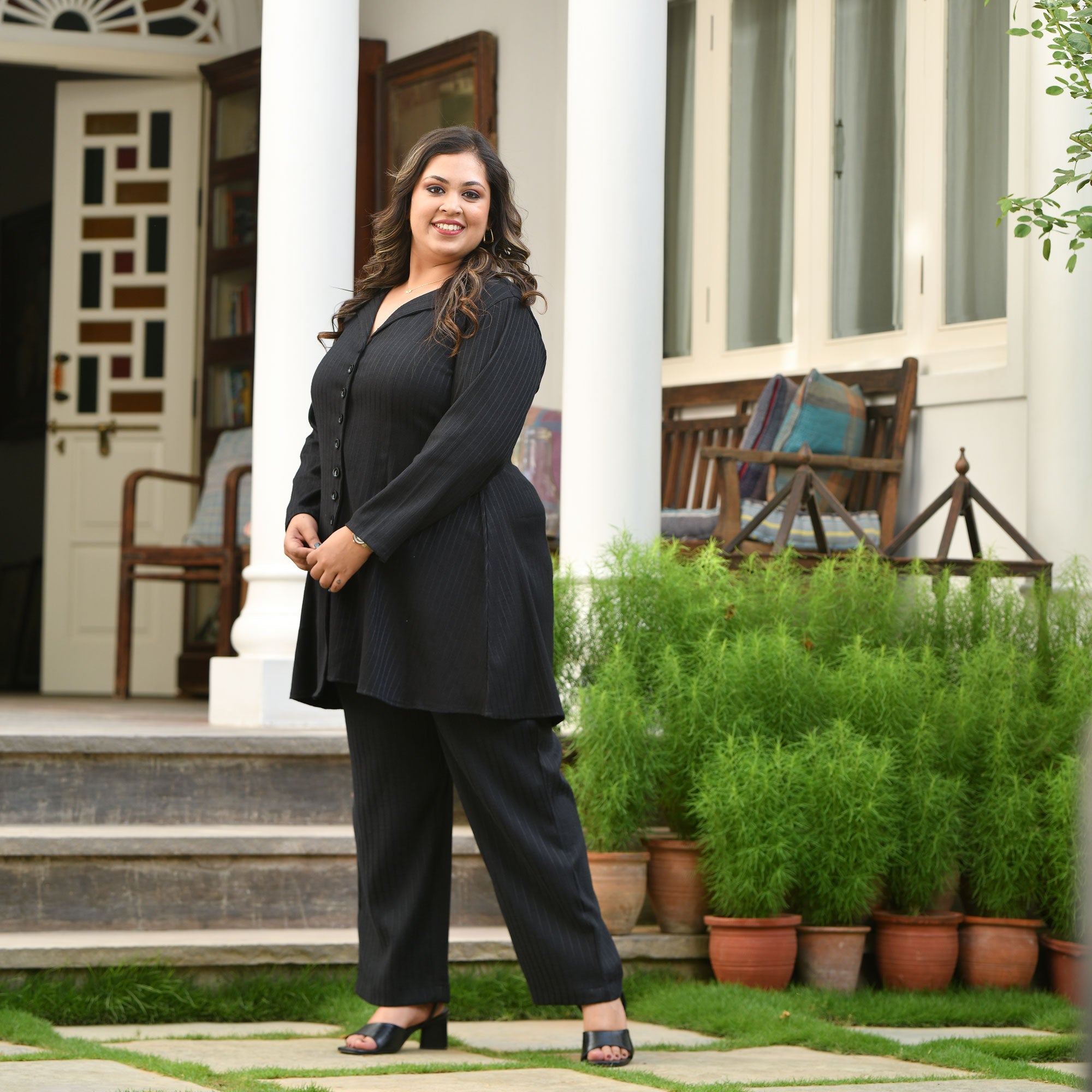 Classic Black Textured Blazer Pants Co-Ord Set