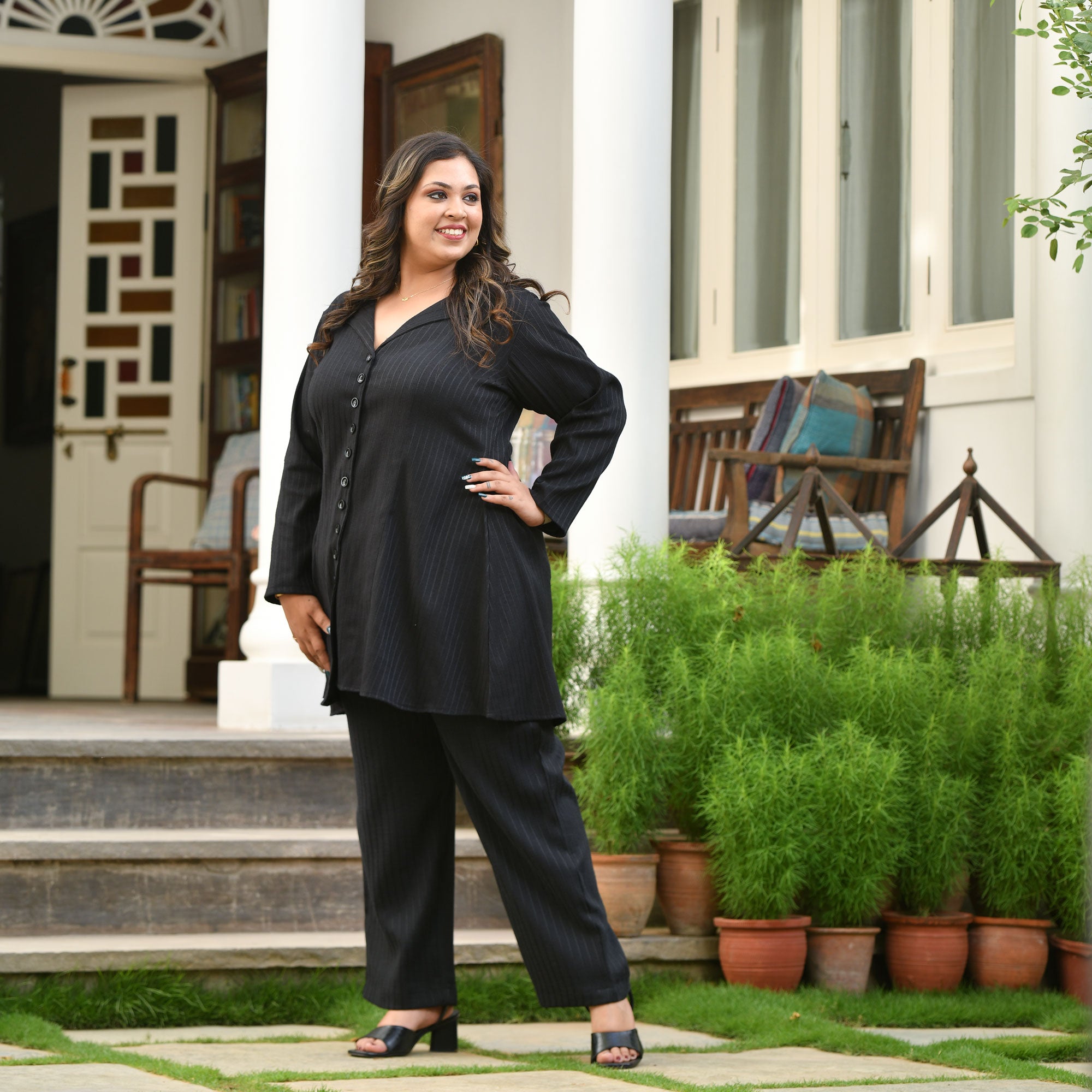 Classic Black Textured Blazer Pants Co-Ord Set