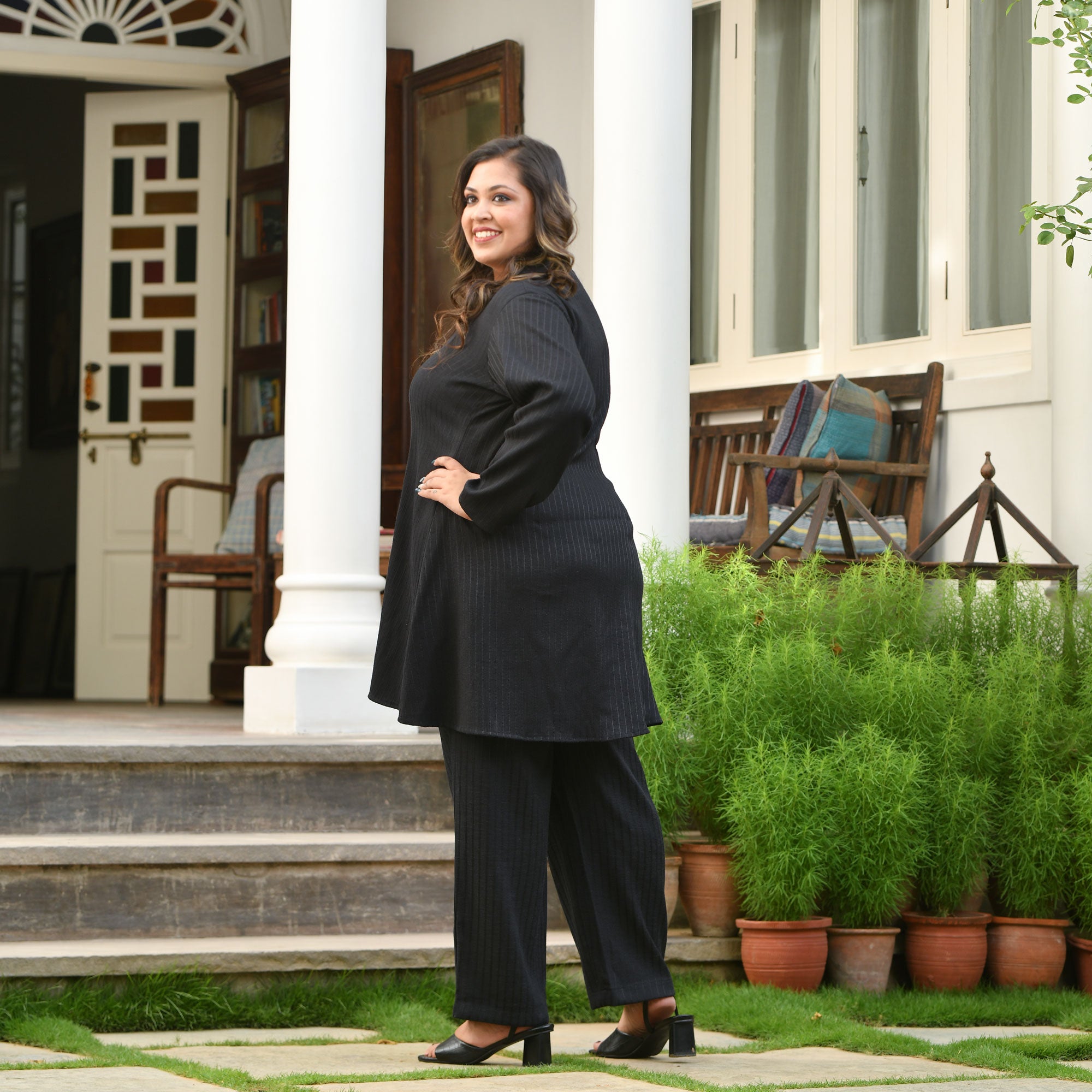 Classic Black Textured Blazer Pants Co-Ord Set