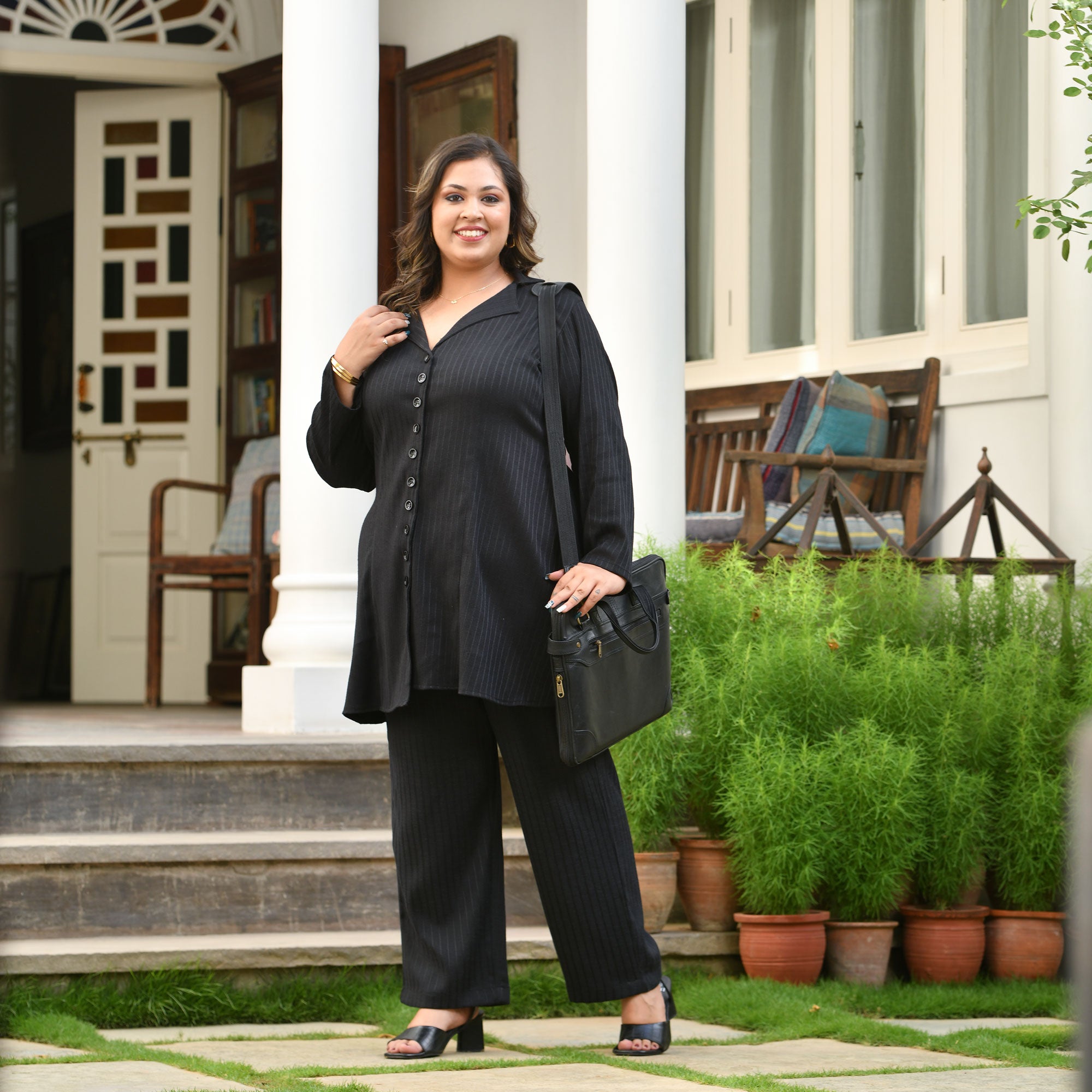 Classic Black Textured Blazer Pants Co-Ord Set