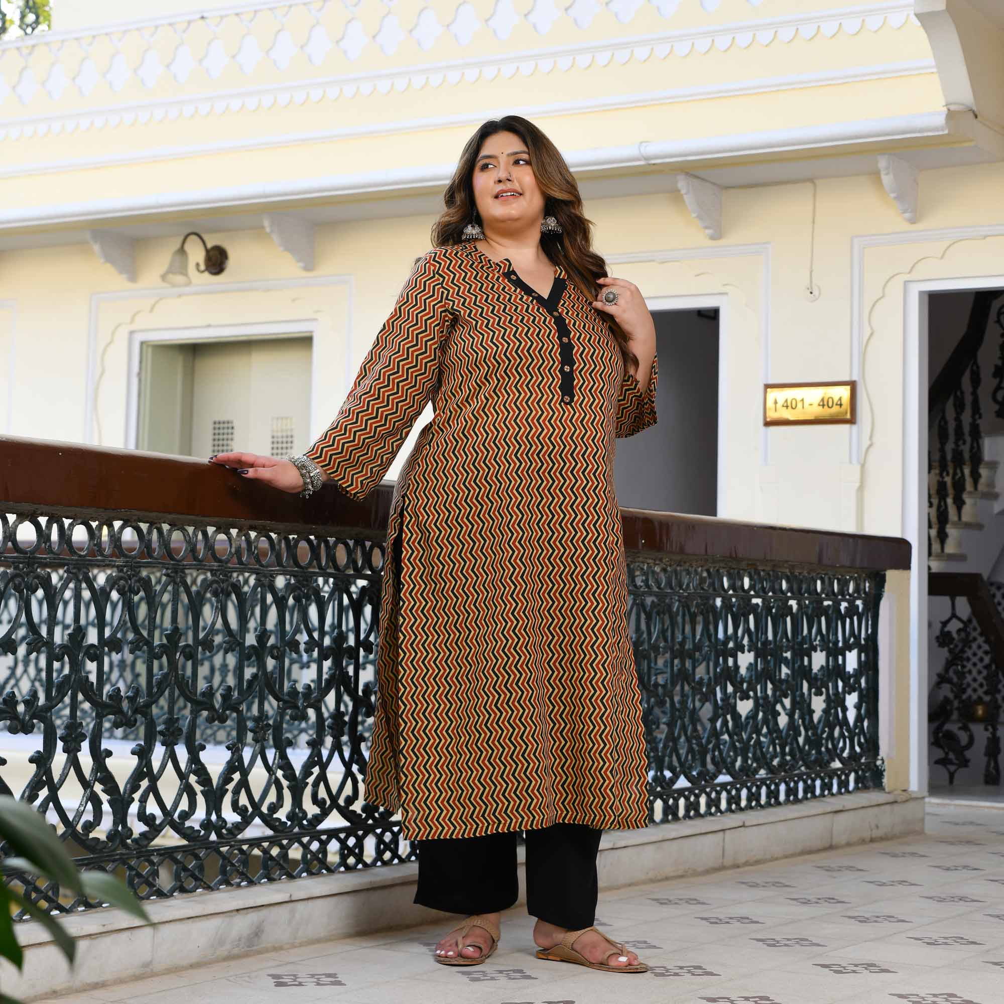 Vayu- Earthy Geometrical Print Modal Kurta