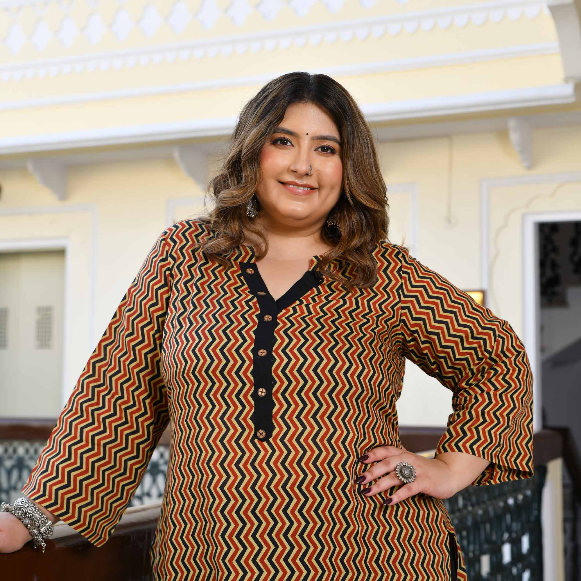 Vayu- Earthy Geometrical Print Modal Kurta