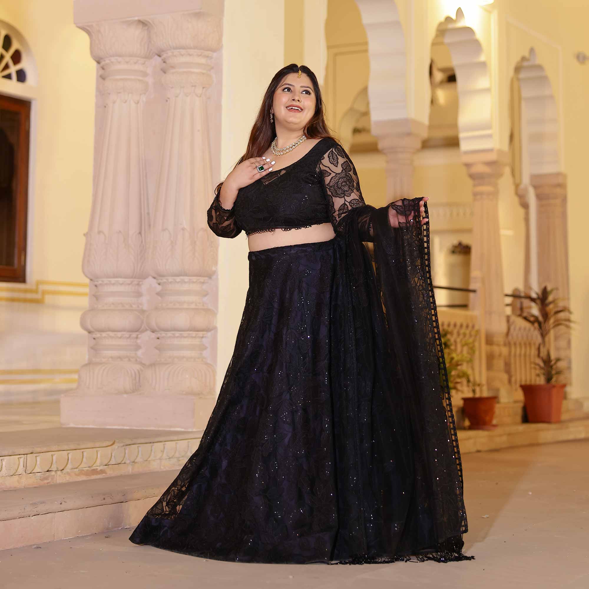 Black Divine Floral Net Lehenga Set