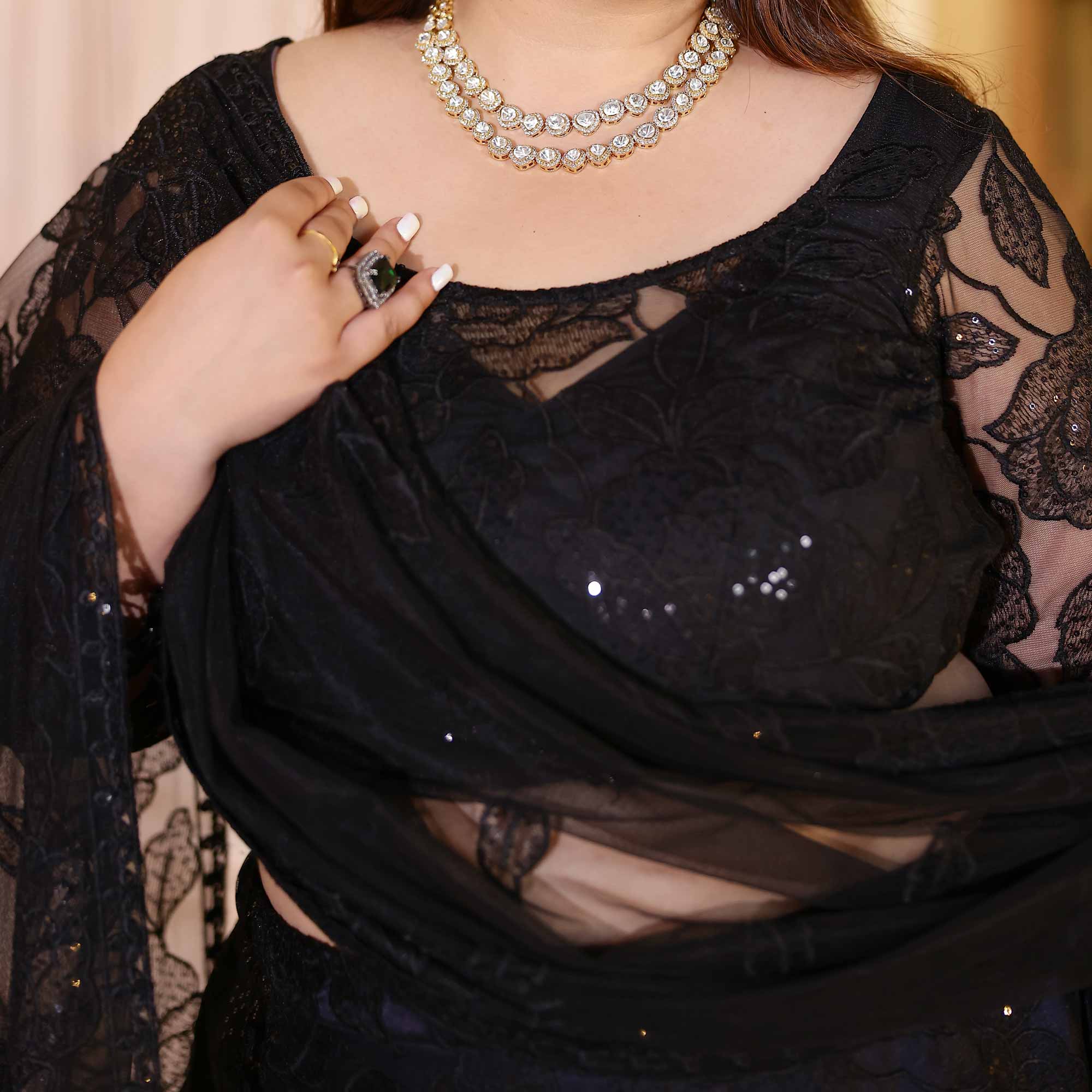 Black Divine Floral Net Lehenga Set