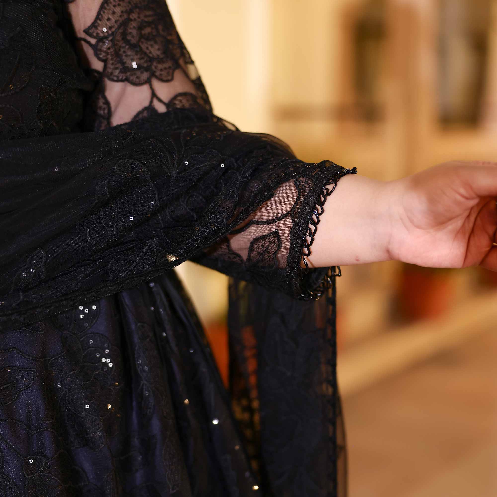 Black Divine Floral Net Lehenga Set