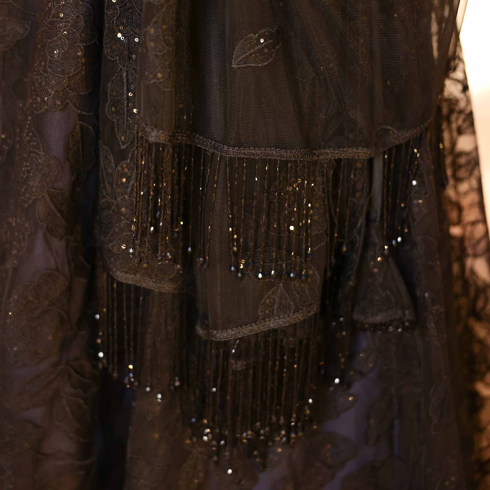 Black Divine Floral Net Lehenga Set