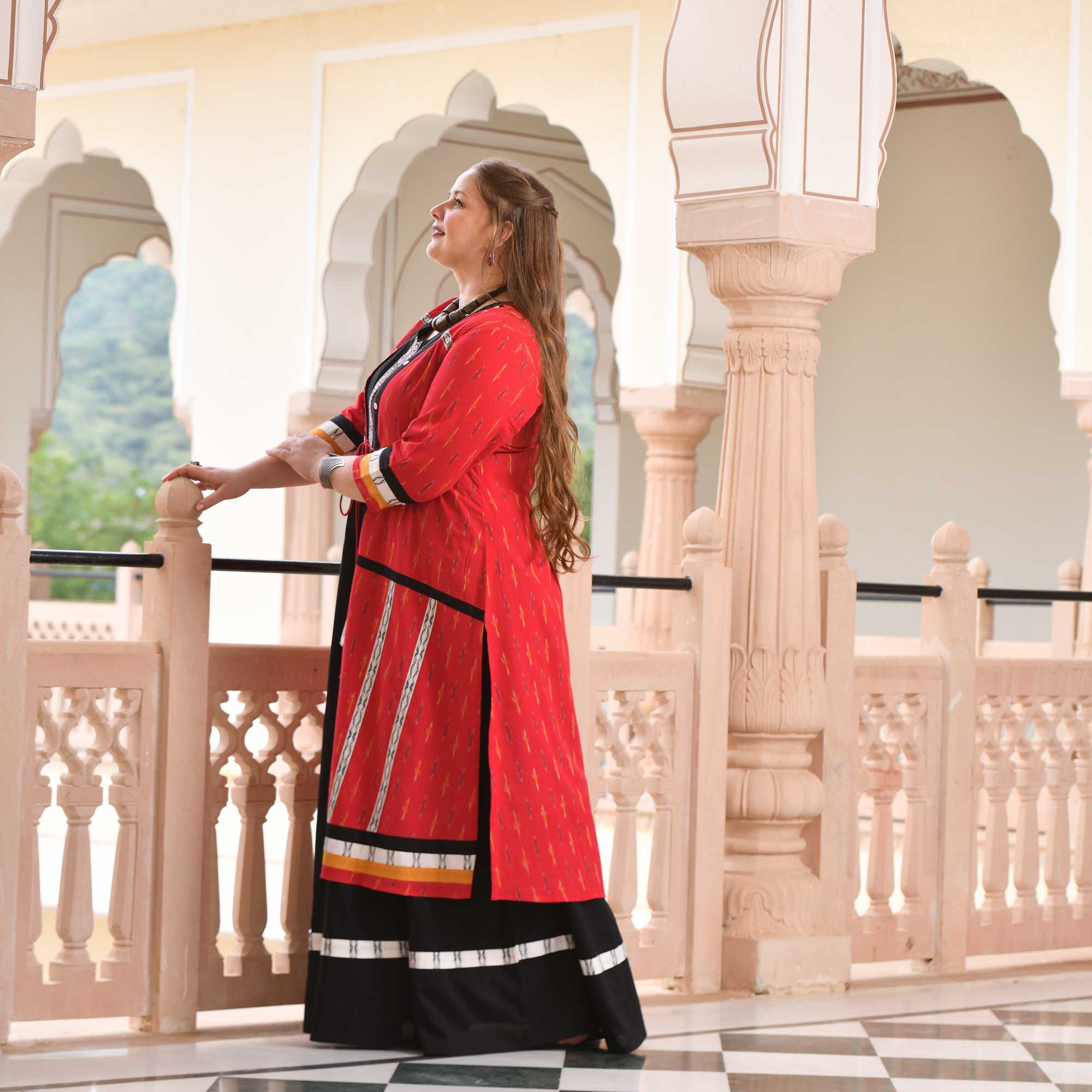 Gulaal Handwoven Ikkat Anarkali Cape Set