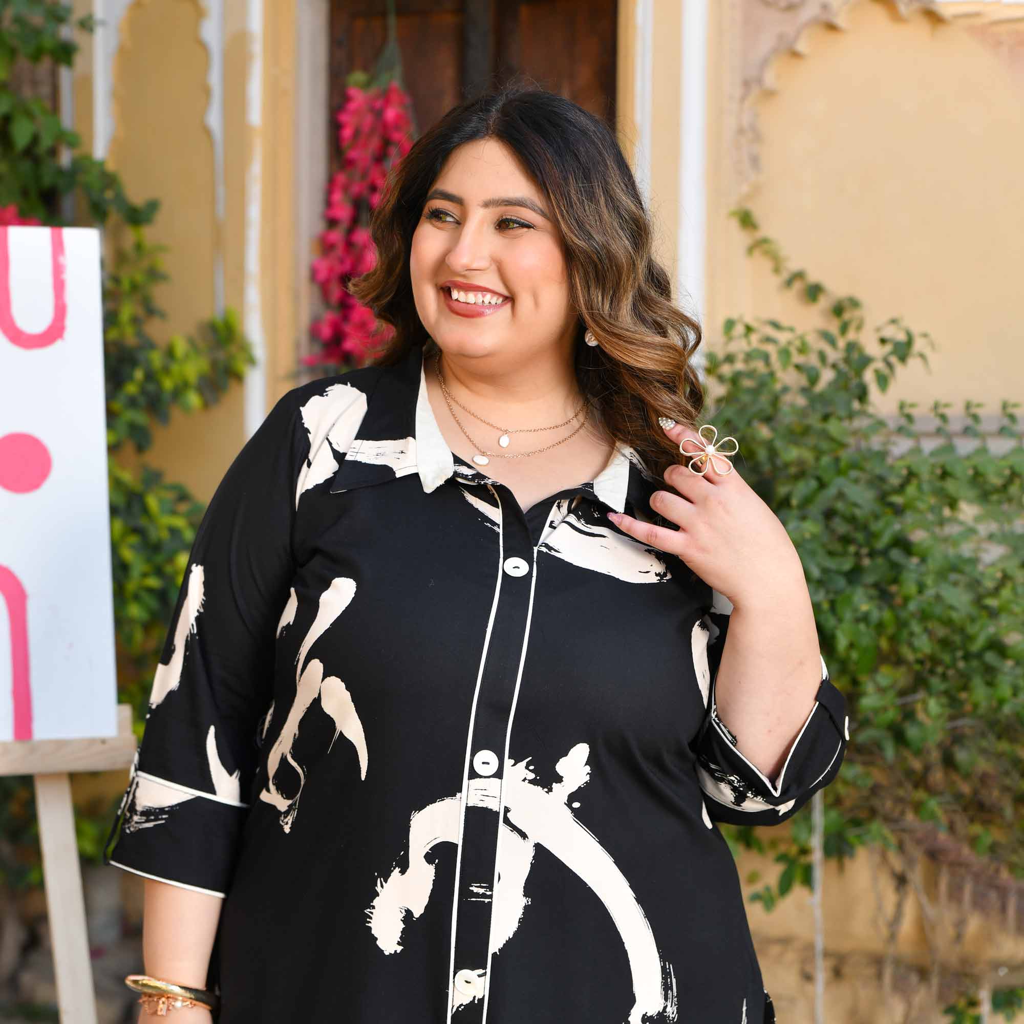 Chia Seeds- Black & White Abstract Heavy GSM Rayon Cotton Kurta