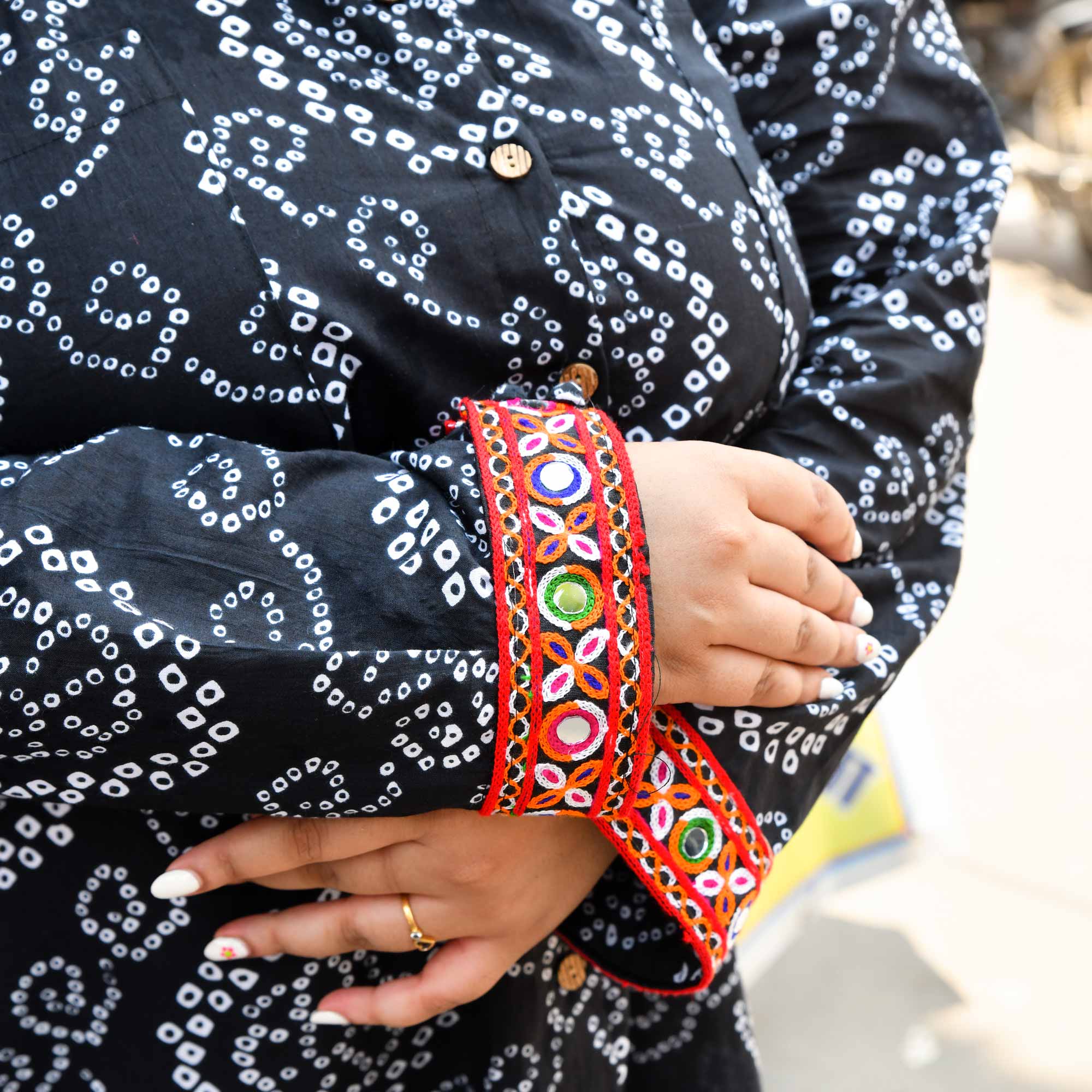Geet - Black Boho Bandhani Kutch Embroidered Shirt