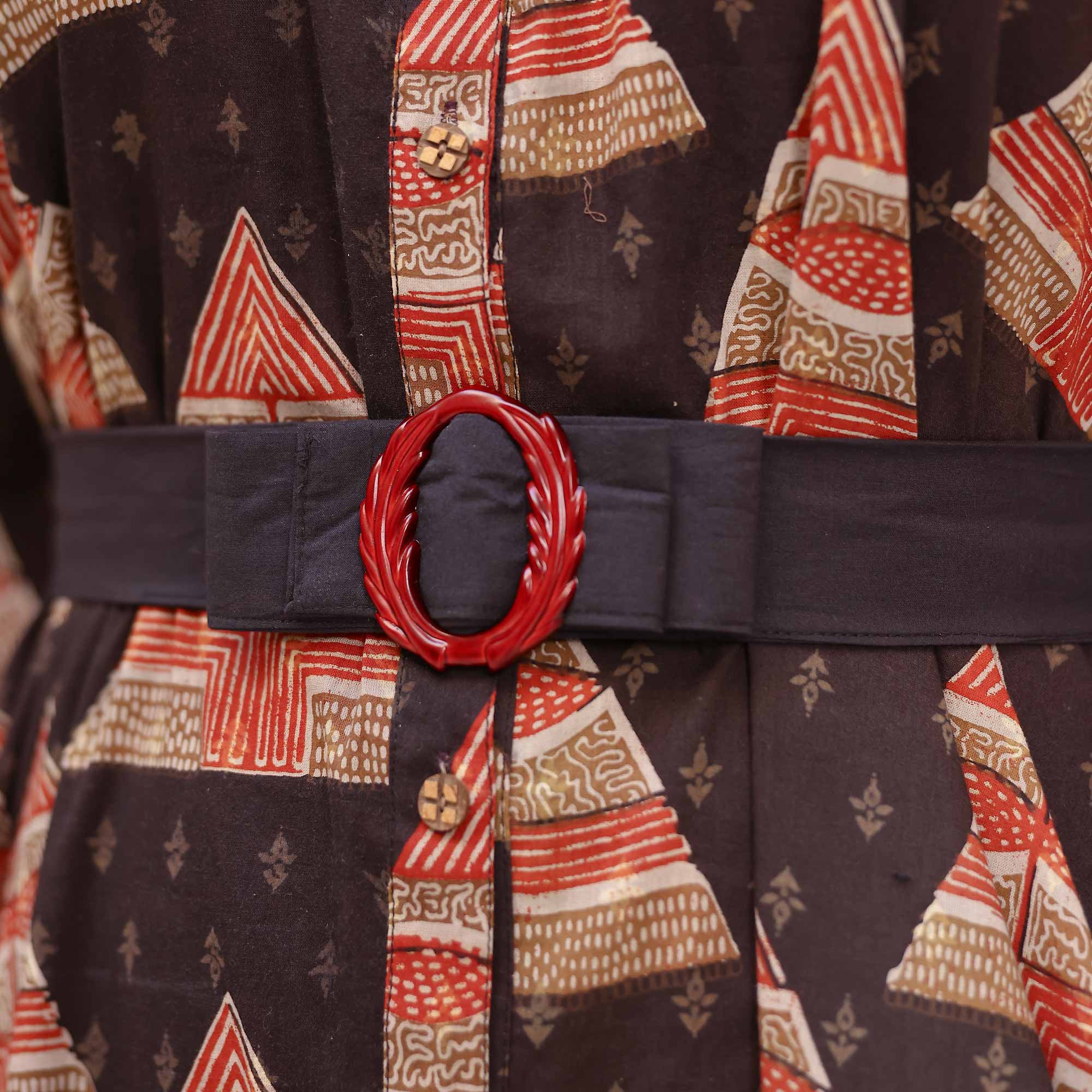 Citrus Gingerbread Ajrakh Assymetrical Shirt Dress