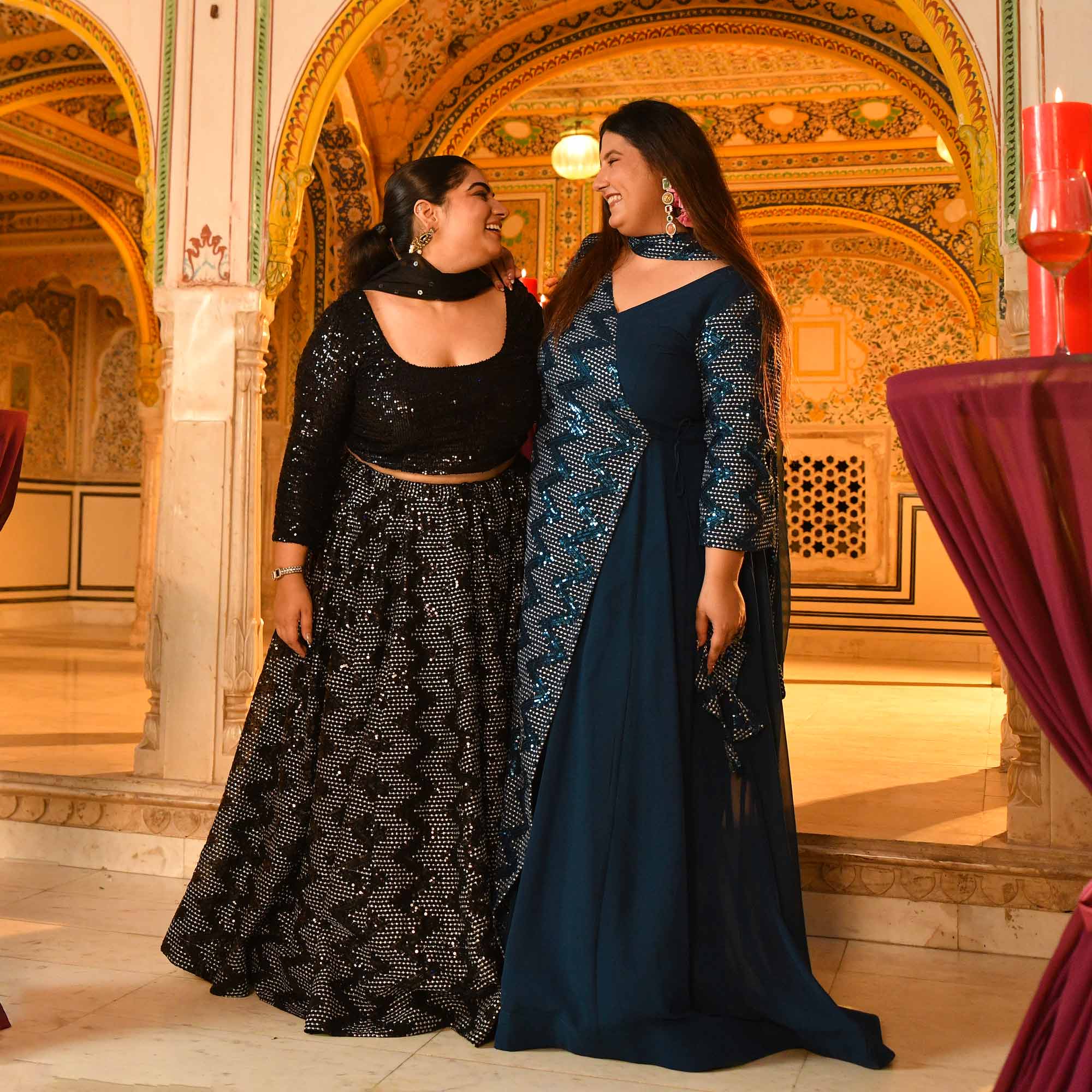 Tango- Black shine stretchable sequin embroidered lehenga set