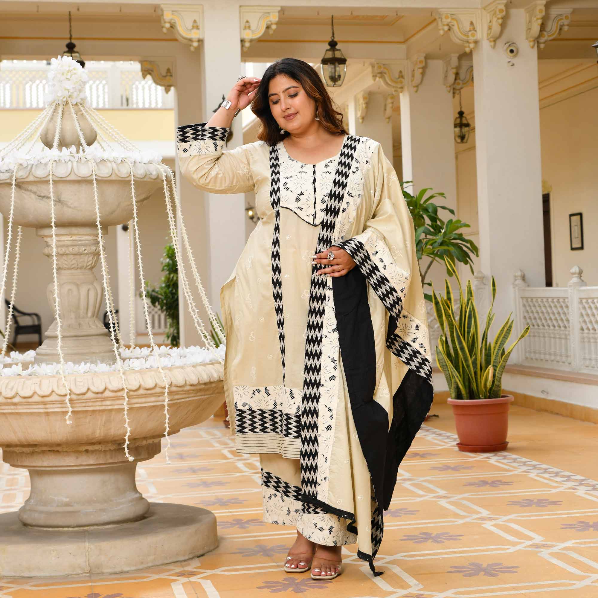Dhumil- Off-white Pure Cotton Thread Embroidered Suit Set