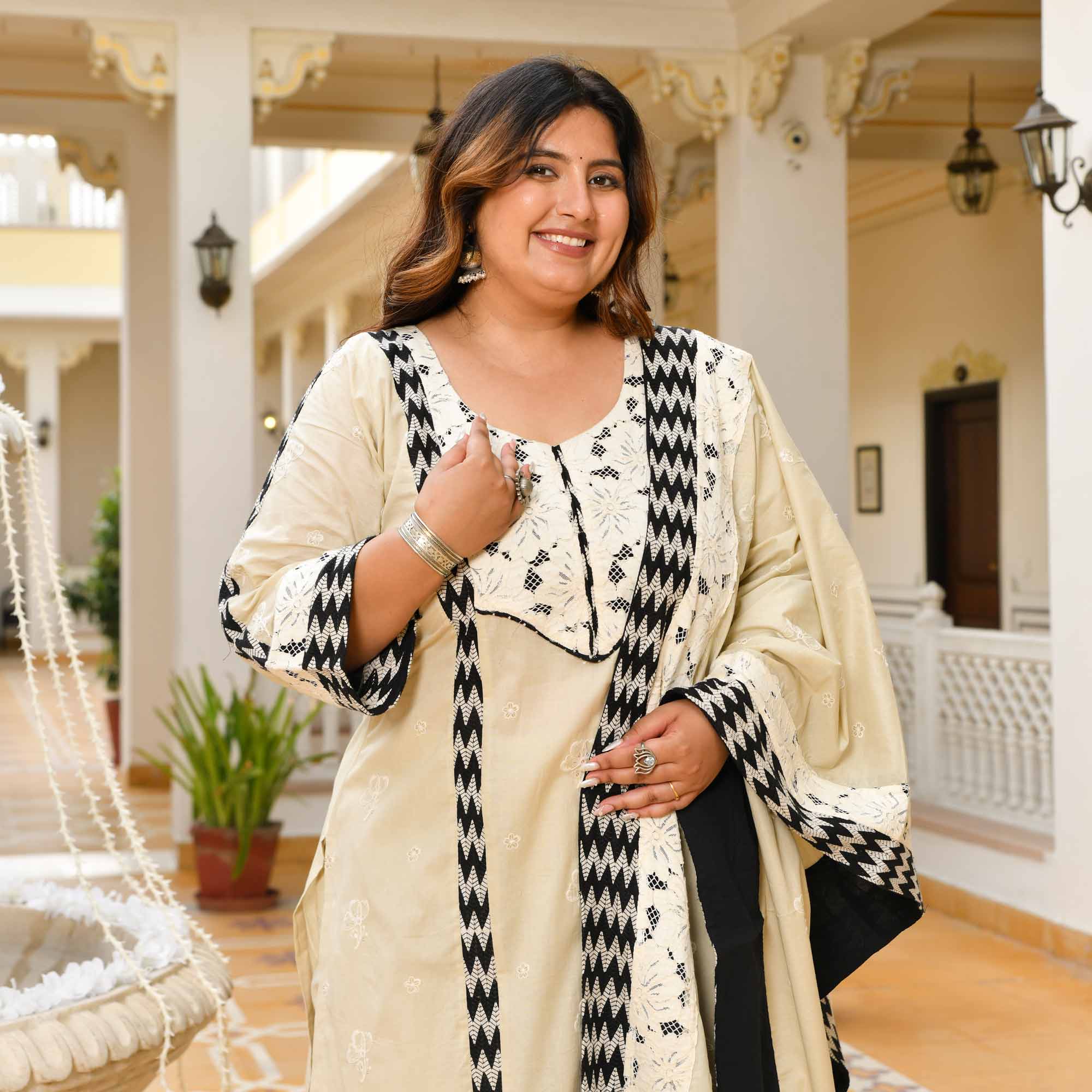 Dhumil- Off-white Pure Cotton Thread Embroidered Suit Set