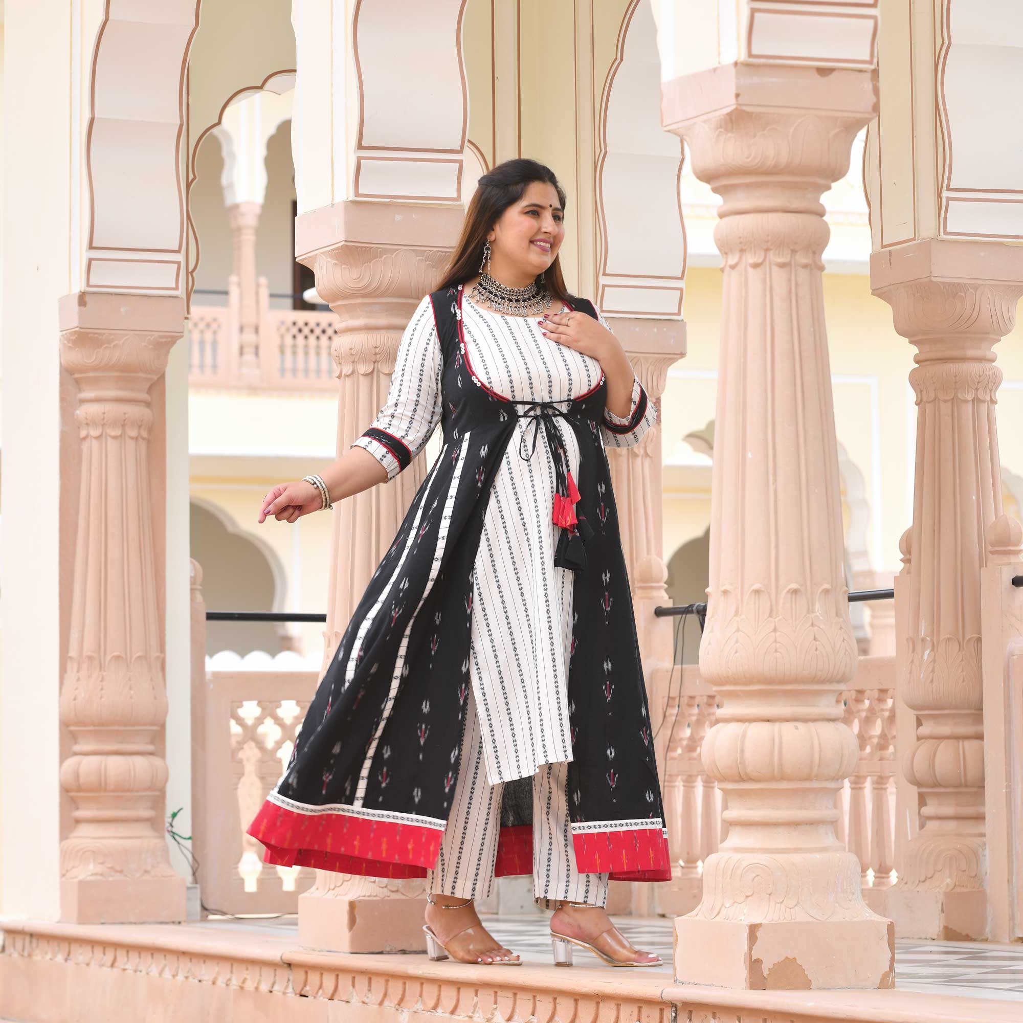 Black Ras Leela Handwoven Ikkat Cape Co-ord Set