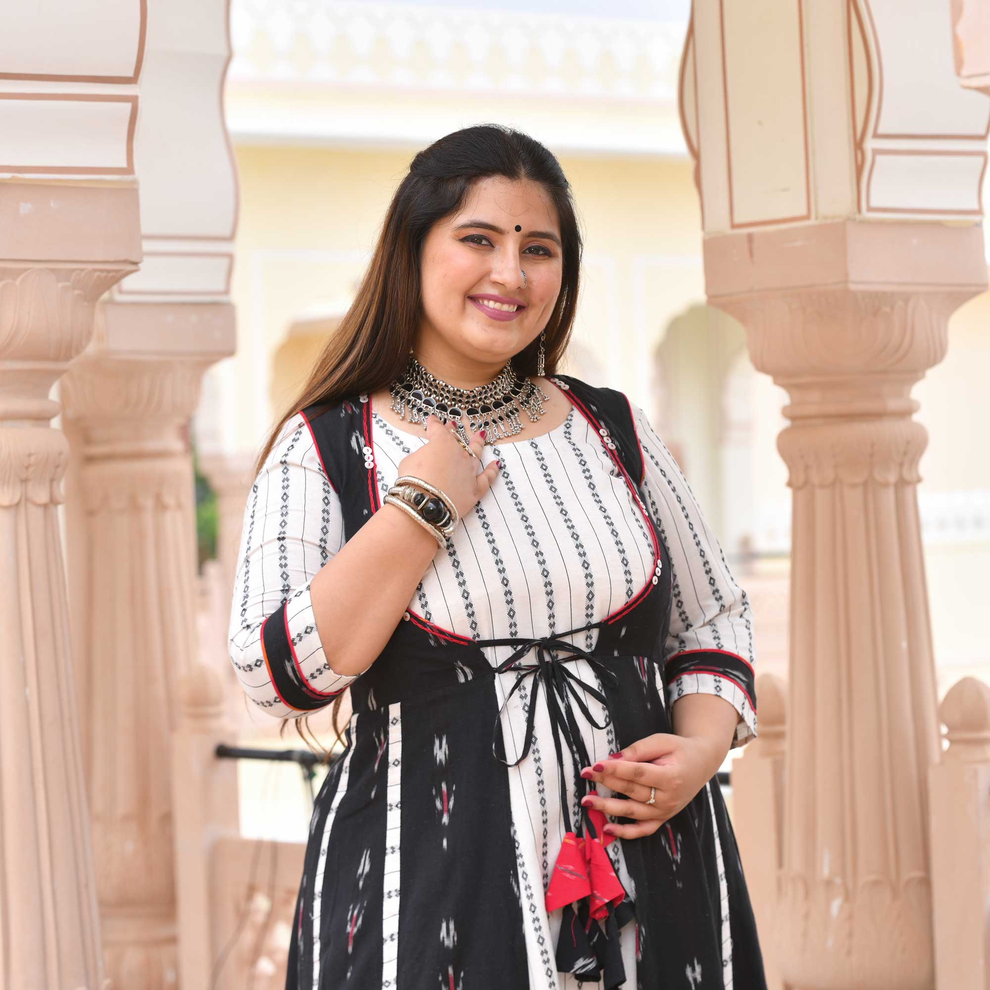 Black Ras Leela Handwoven Ikkat Cape Co-ord Set