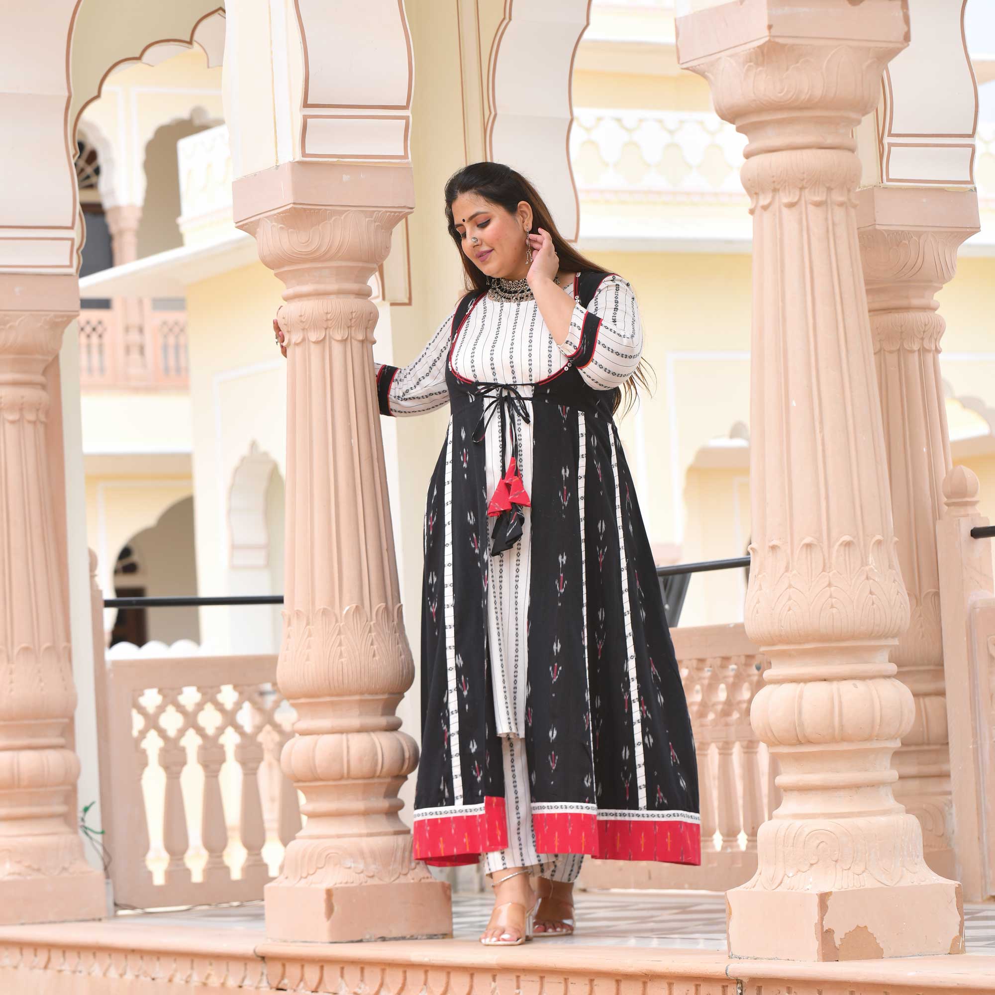 Black Ras Leela Handwoven Ikkat Cape Co-ord Set