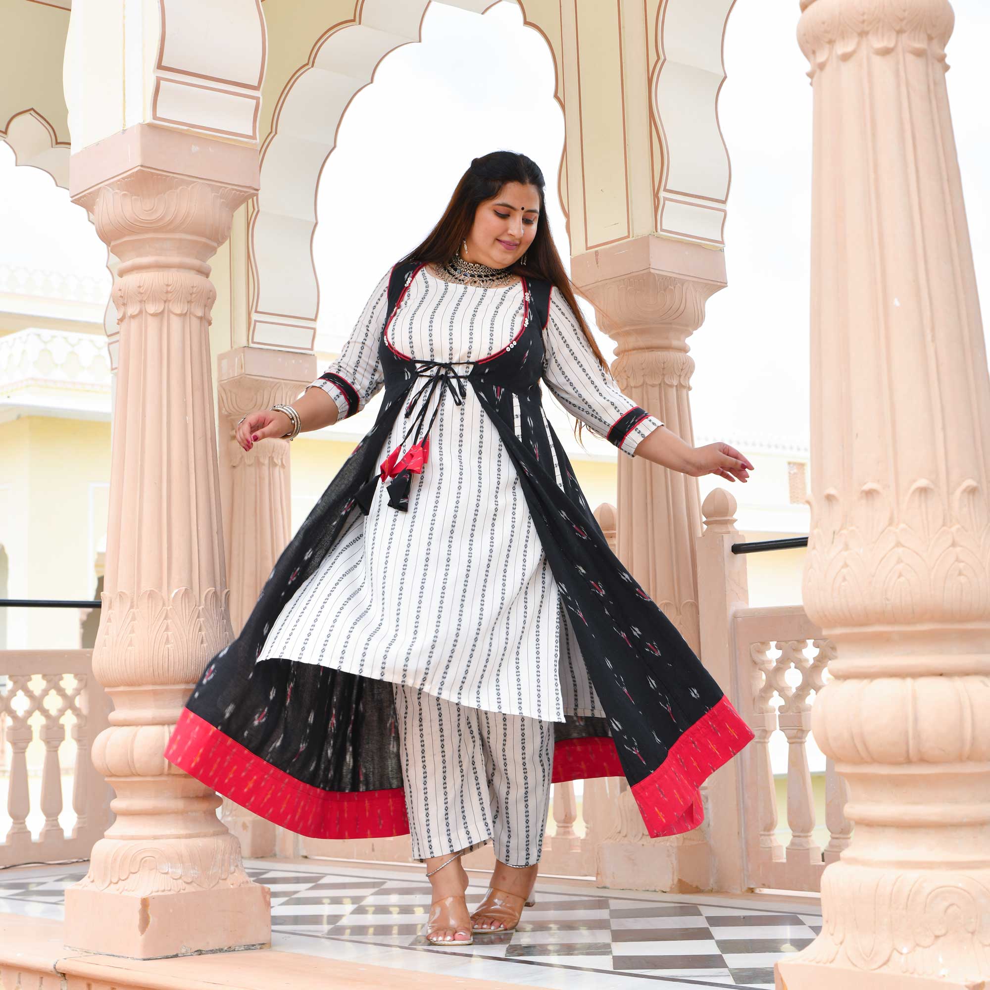 Black Ras Leela Handwoven Ikkat Cape Co-ord Set