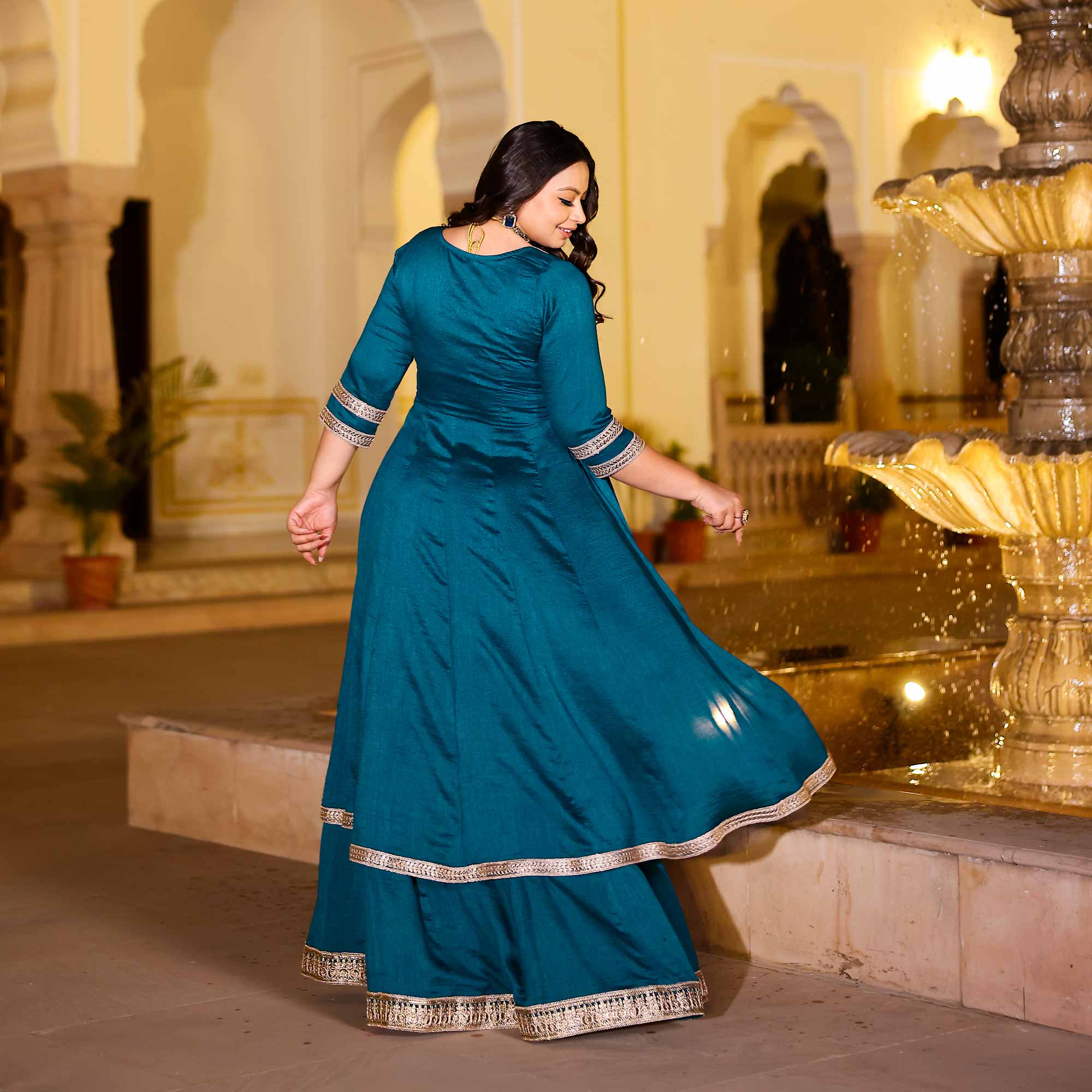 Kingfisher Blue Slit Anarkali Lehenga Set
