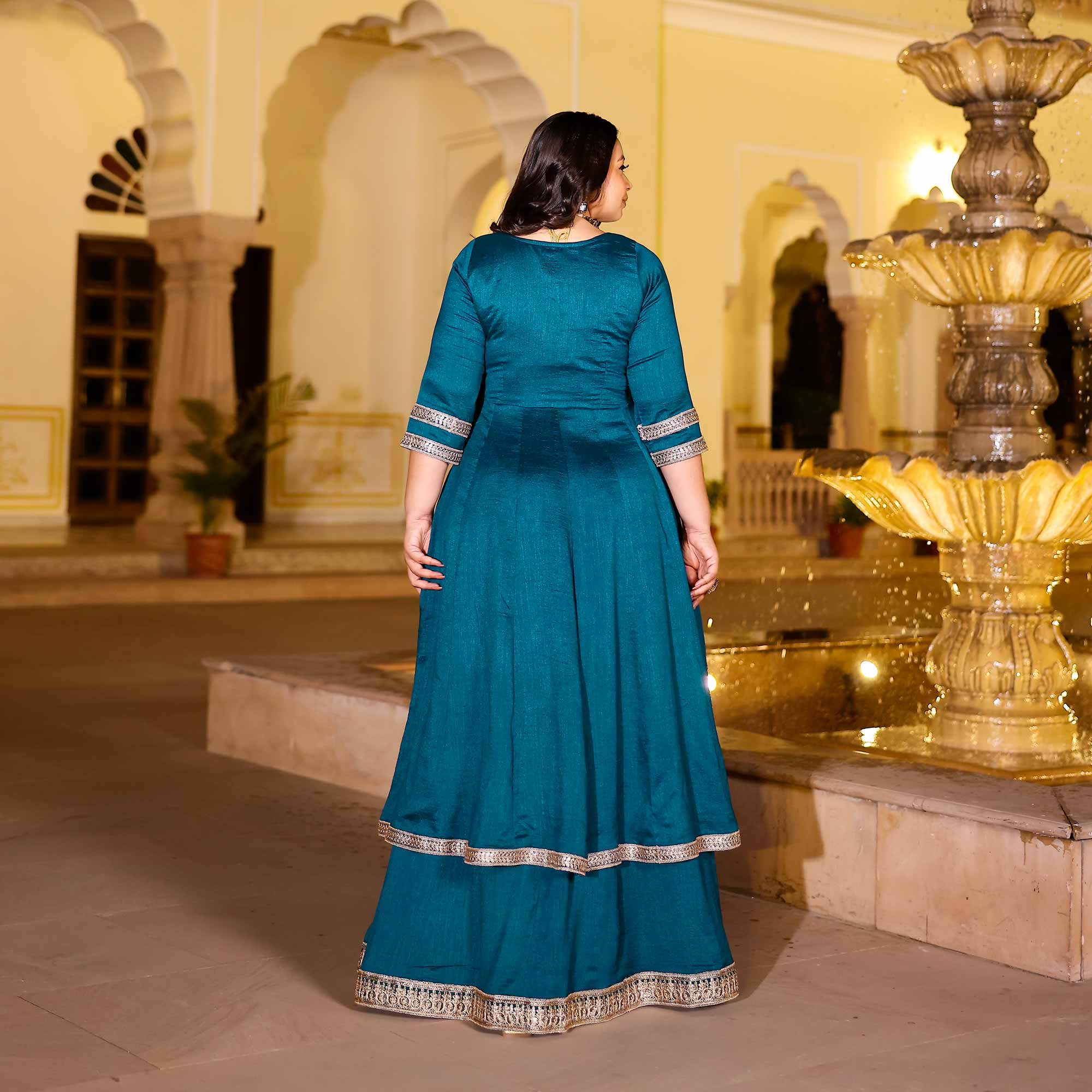 Kingfisher Blue Slit Anarkali Lehenga Set