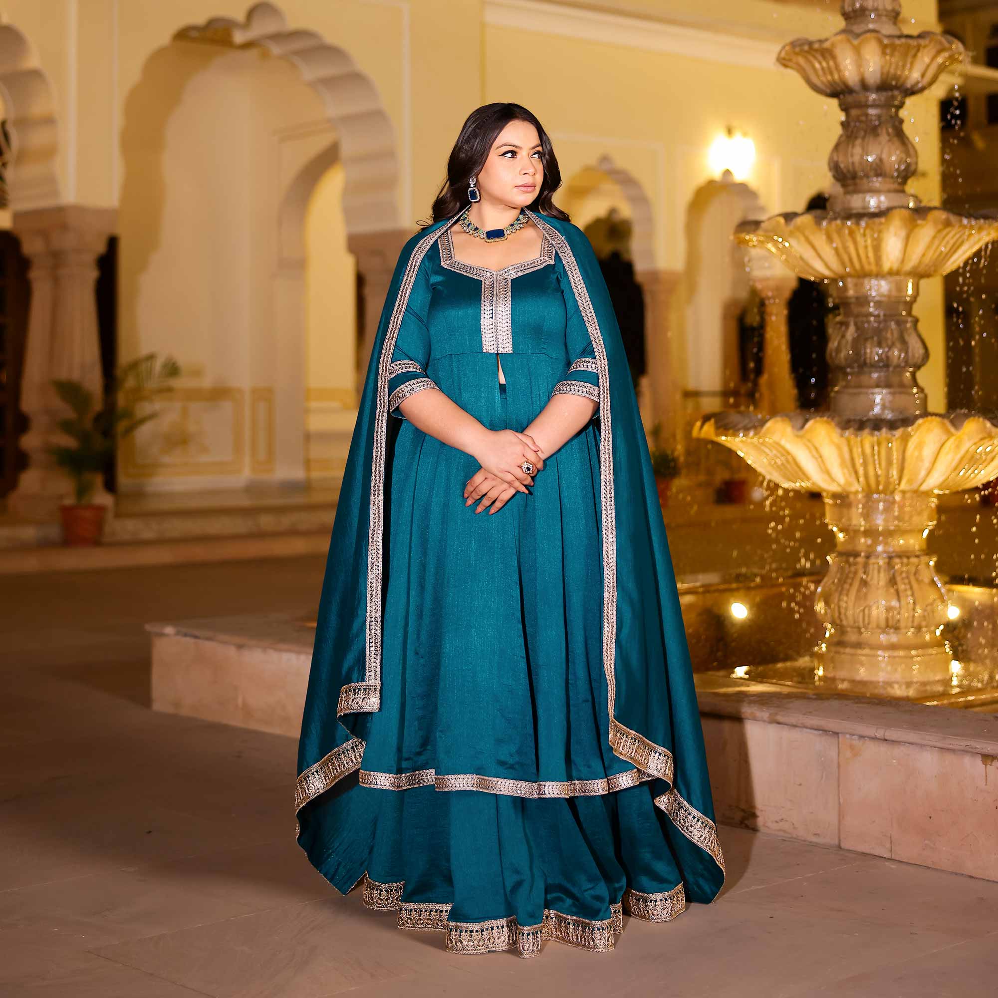 Kingfisher Blue Slit Anarkali Lehenga Set