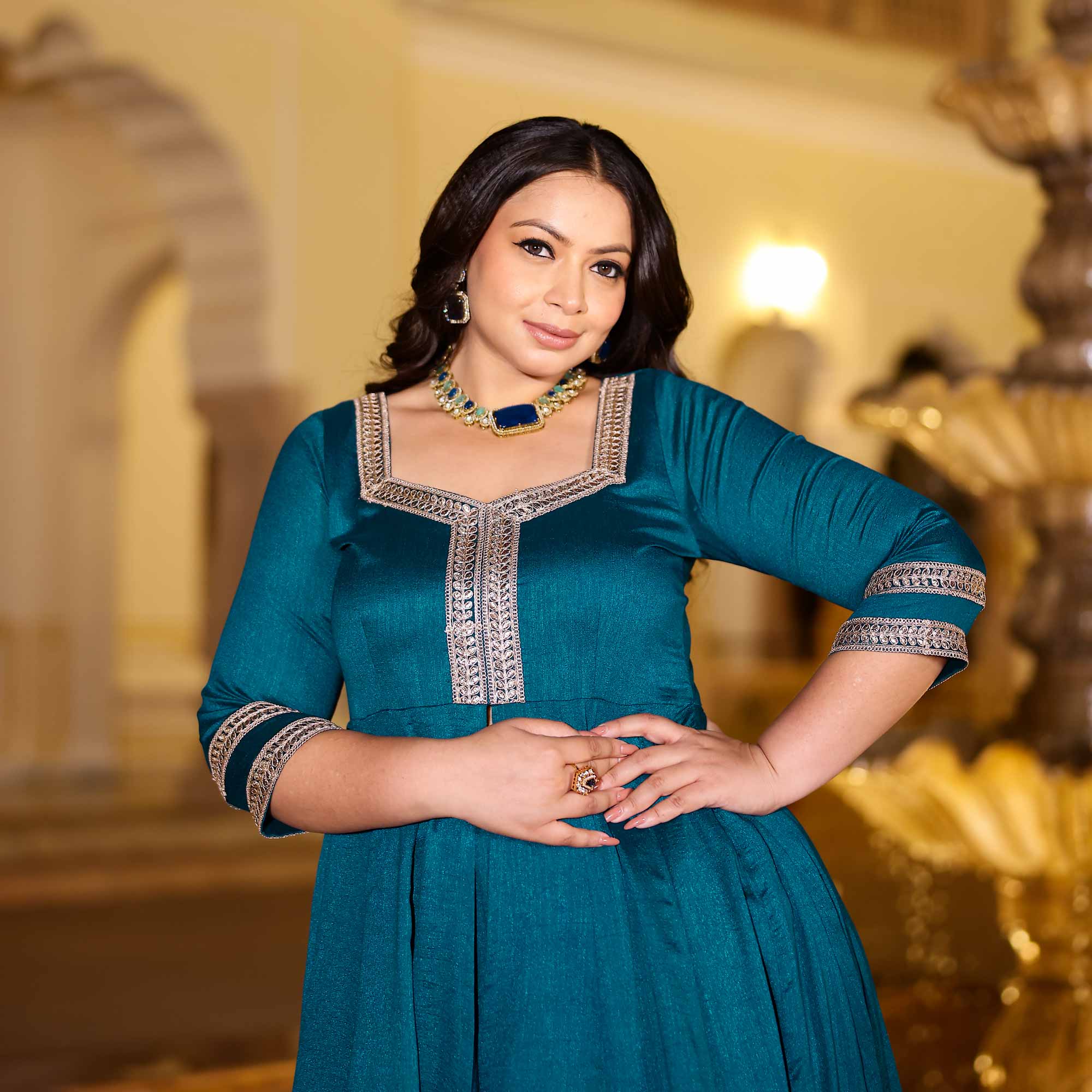 Kingfisher Blue Slit Anarkali Lehenga Set