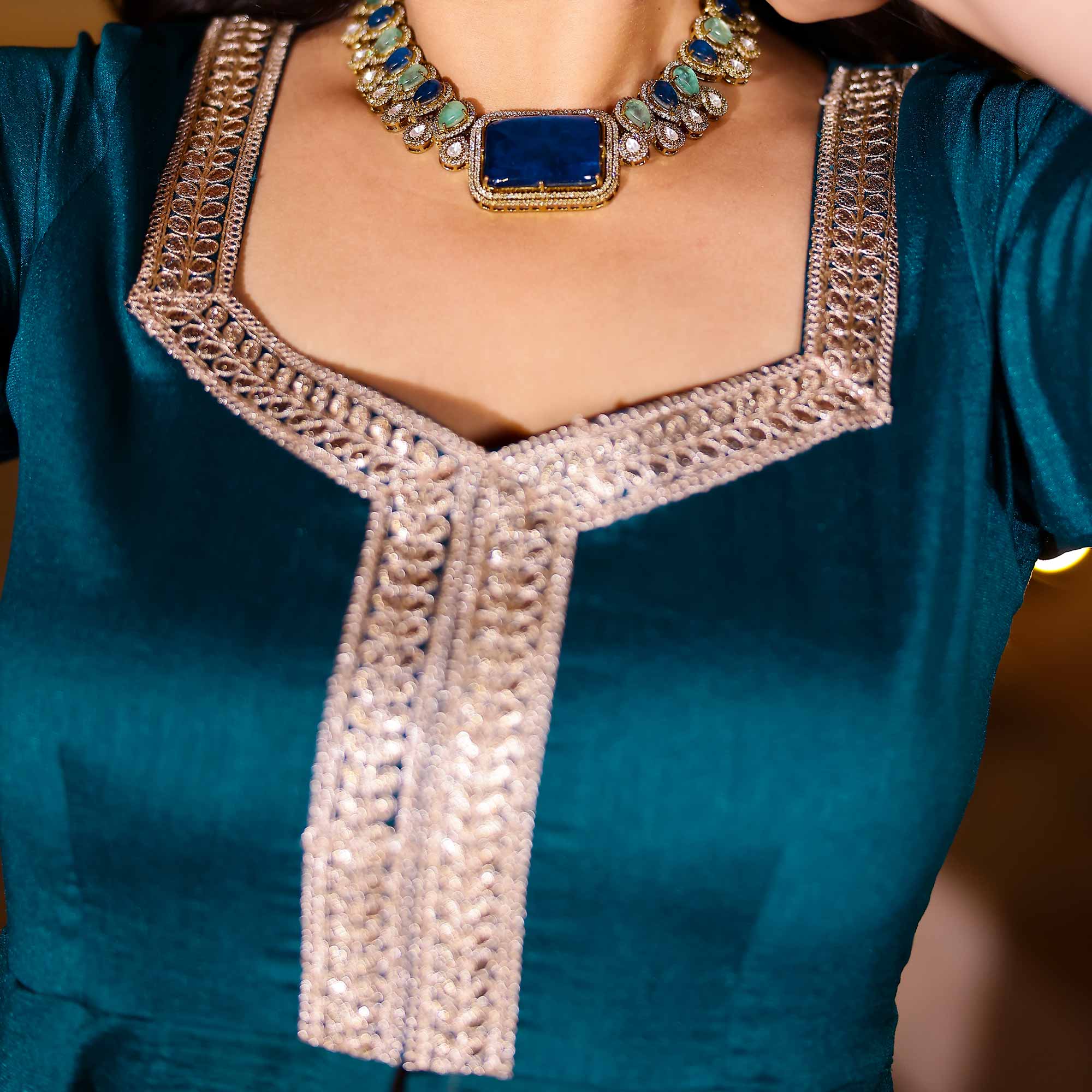 Kingfisher Blue Slit Anarkali Lehenga Set