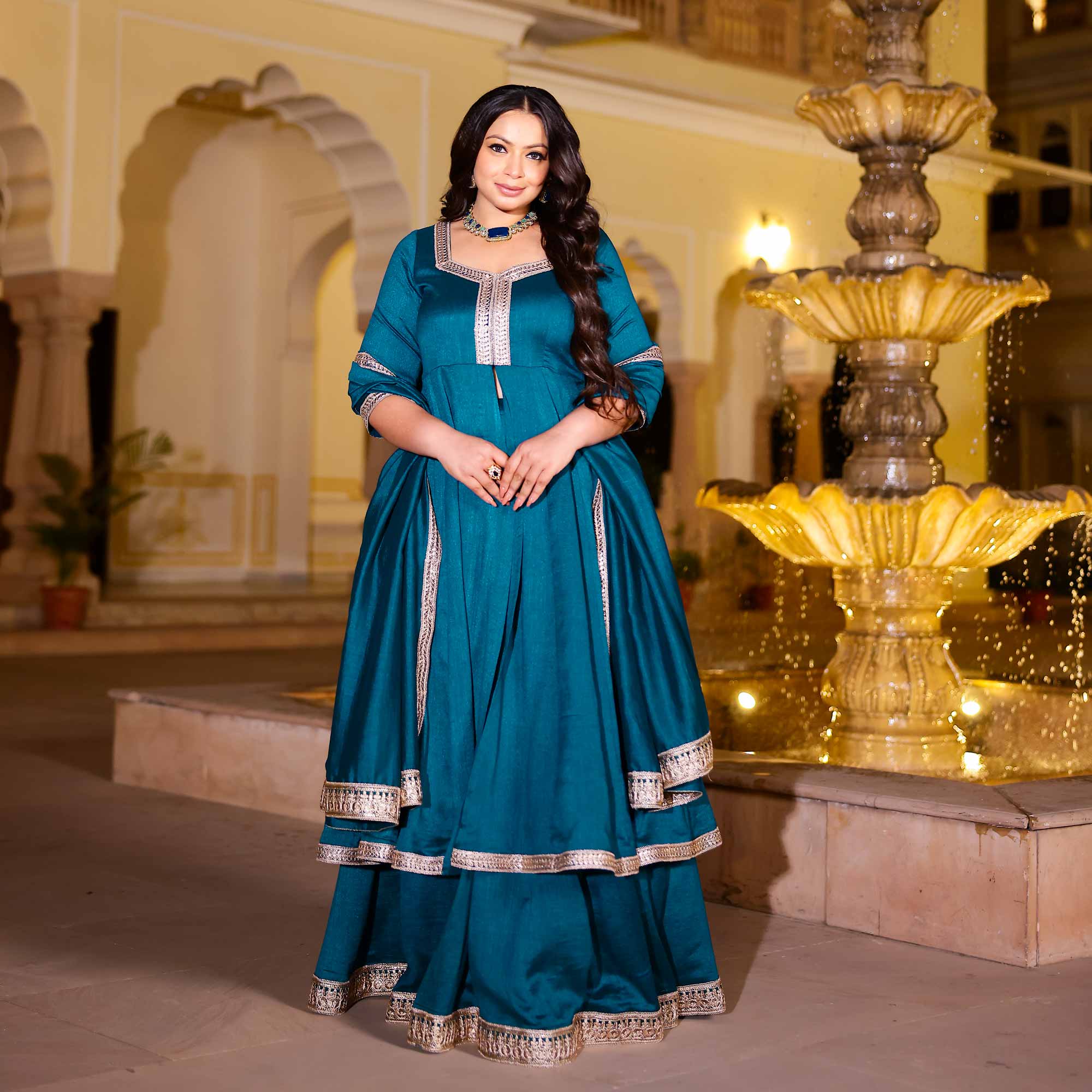 Kingfisher Blue Slit Anarkali Lehenga Set
