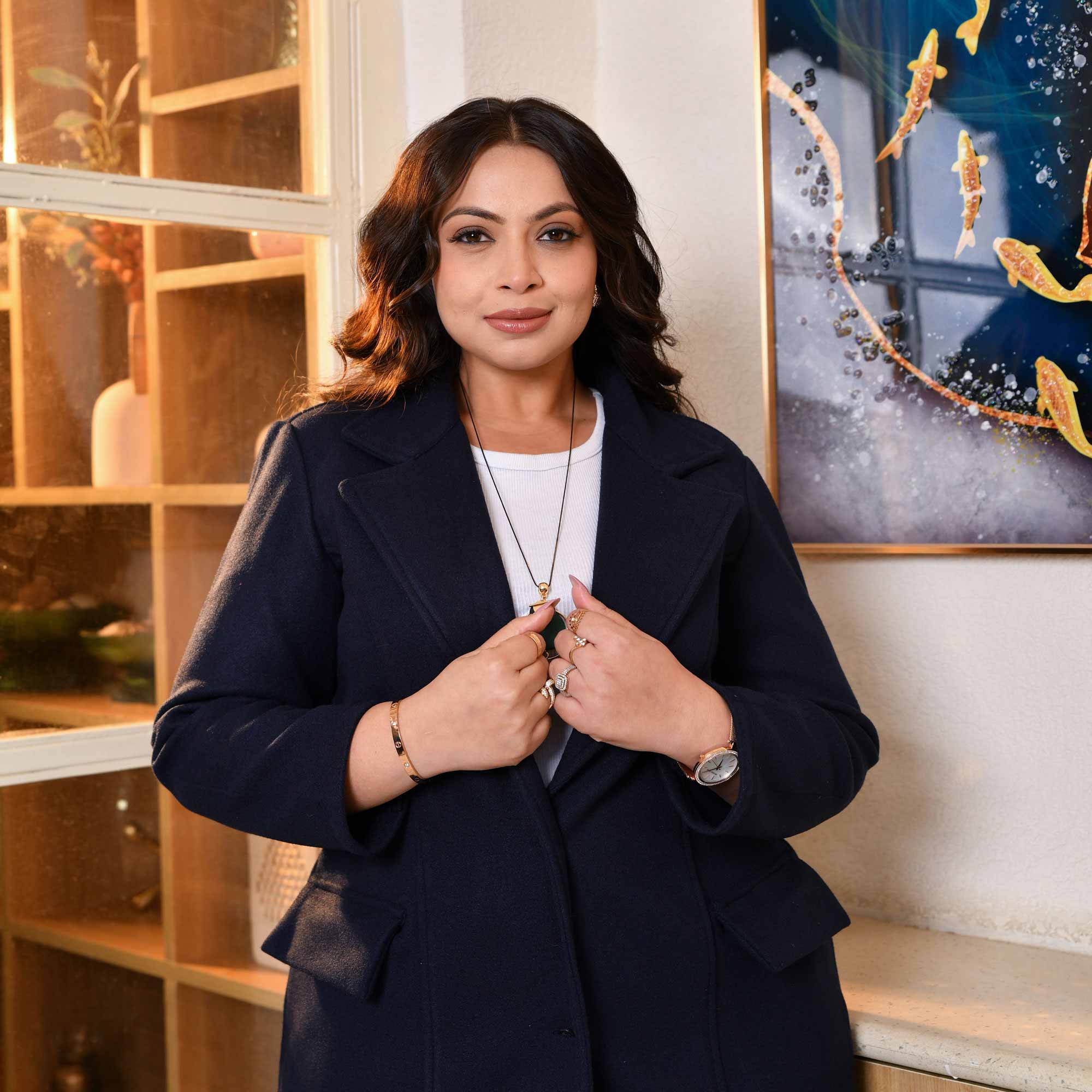 Classic Breeze - Navy Blue Stretchable Woollen Long Coat