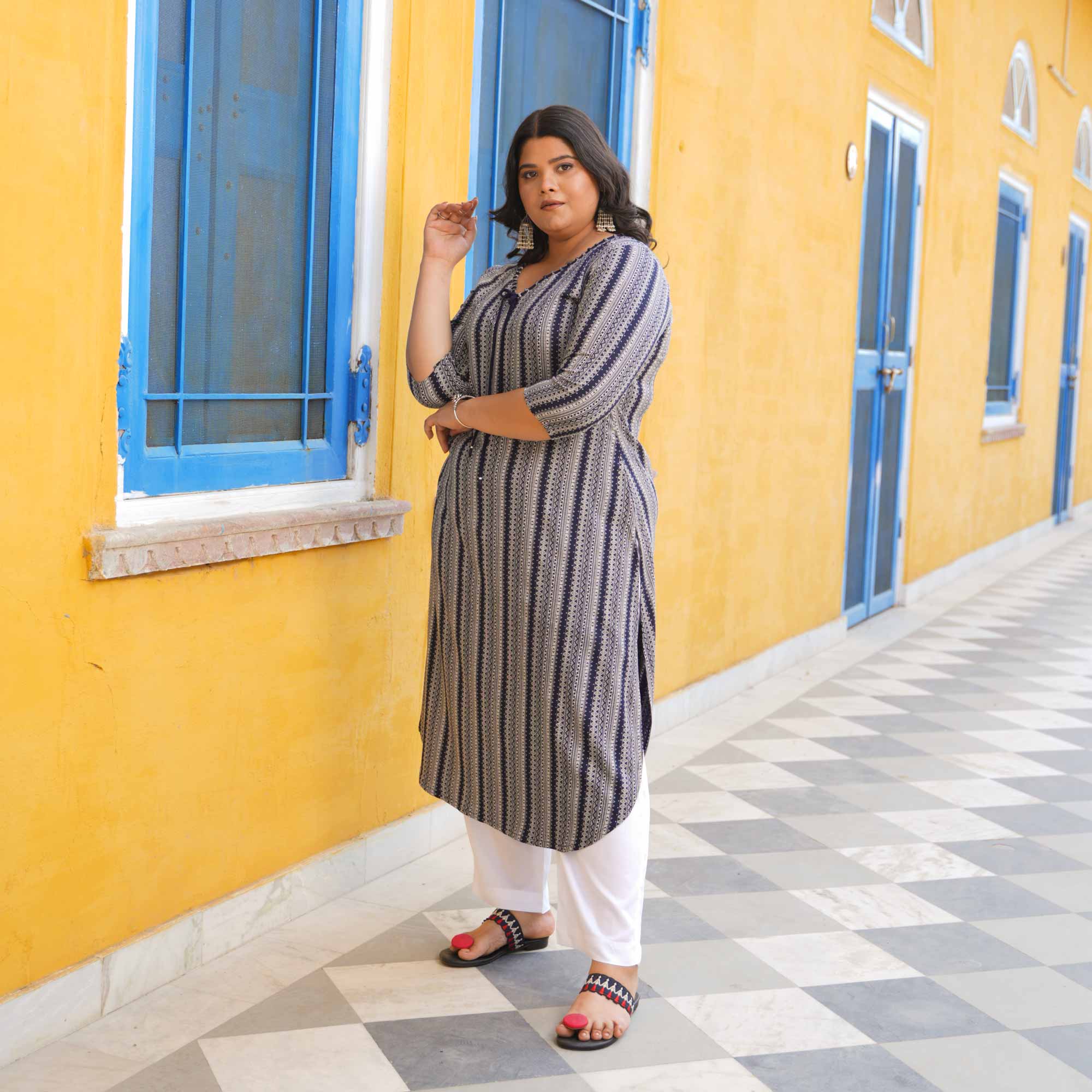 Stormy Skyline Cotton Lycra Kurta