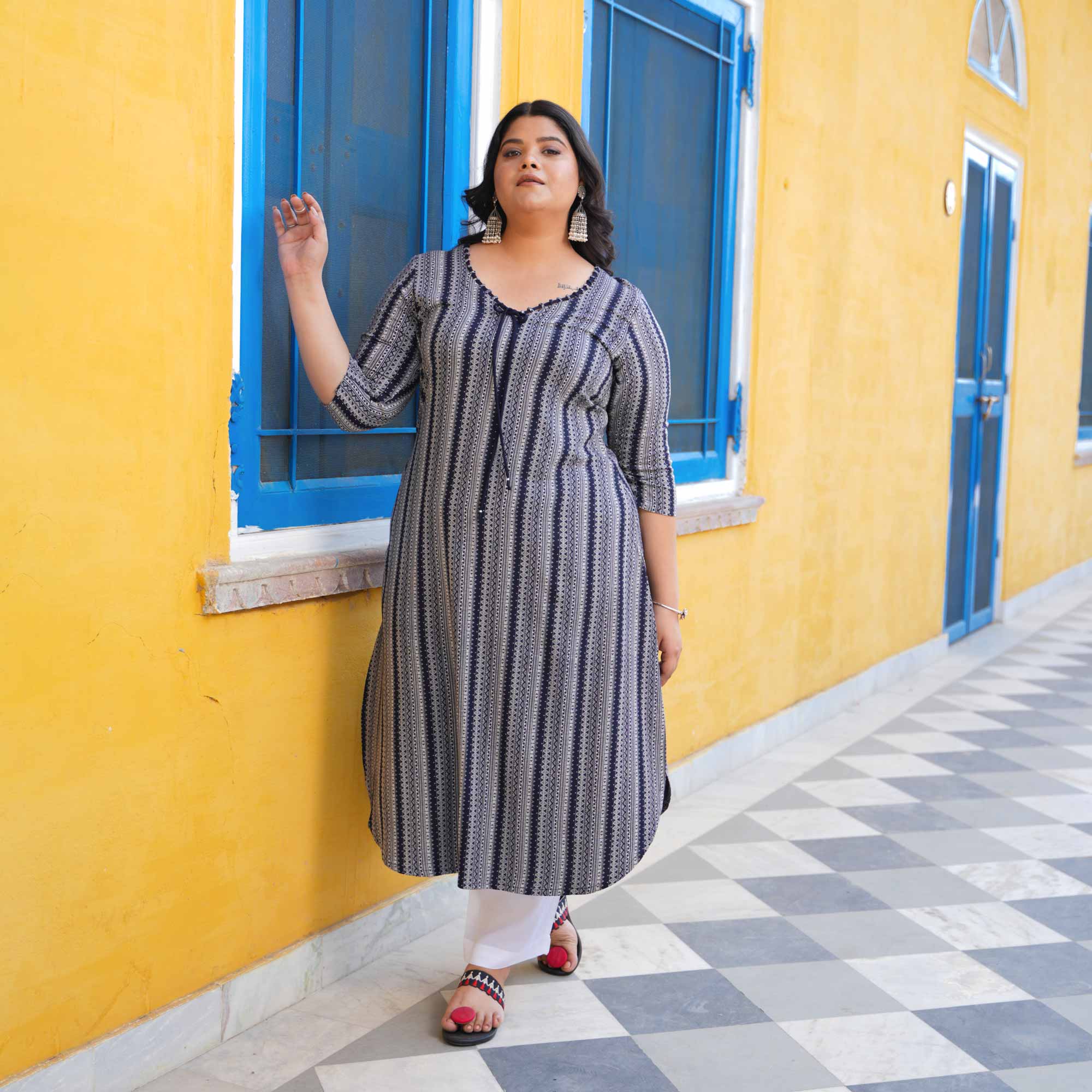 Stormy Skyline Cotton Lycra Kurta